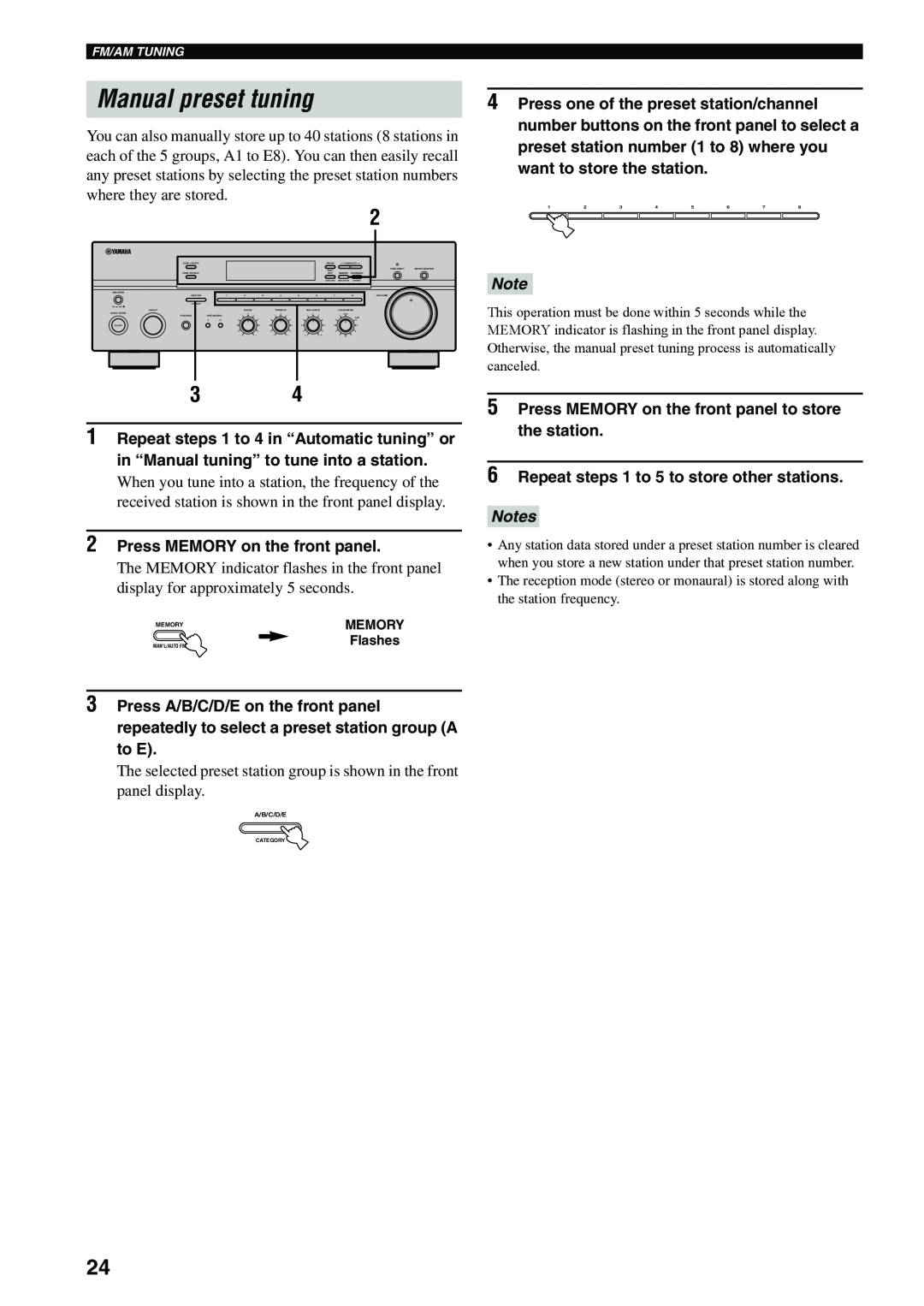 Yamaha RX-497 owner manual Manual preset tuning 