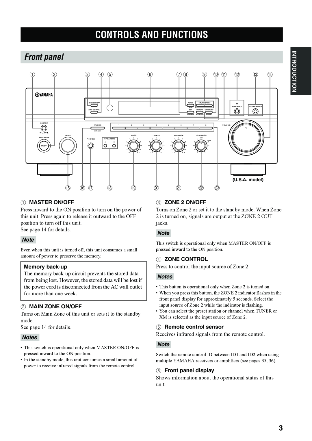 Yamaha RX-497 owner manual Controls And Functions, Front panel 