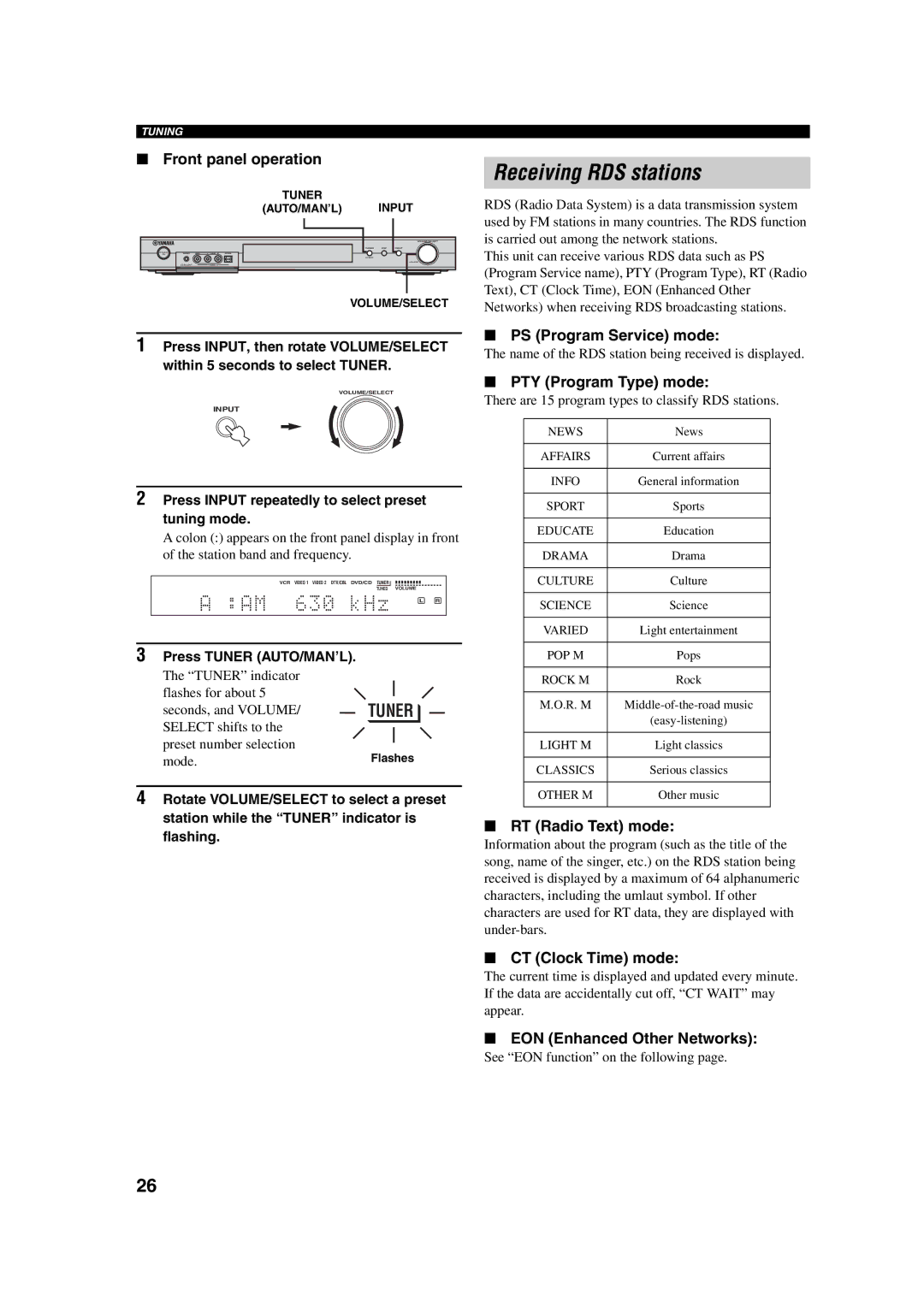 Yamaha RX-SL100RDS owner manual Receiving RDS stations 