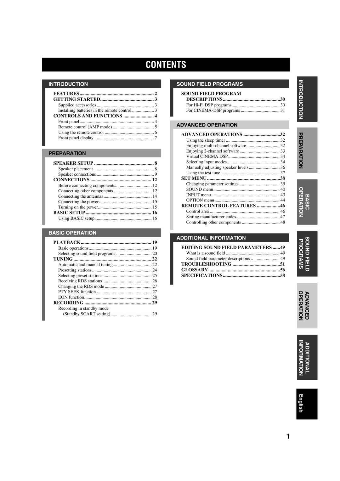 Yamaha RX-SL100RDS owner manual Contents 