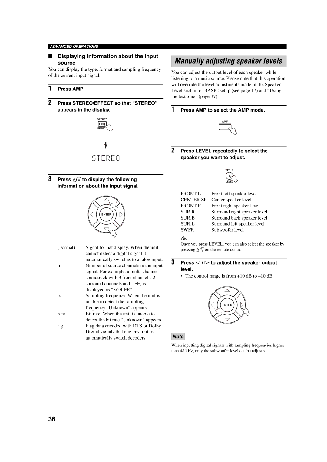 Yamaha RX-SL100RDS owner manual Displaying information about the input Source, Press AMP to select the AMP mode 