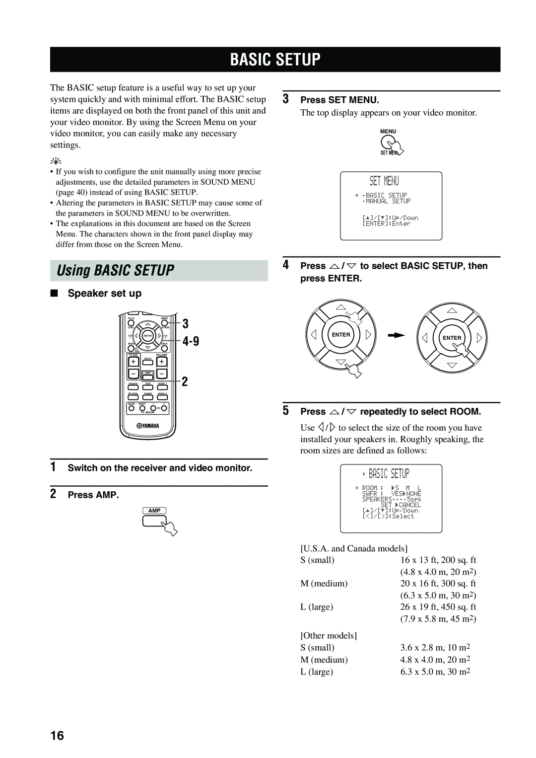 Yamaha RX-SL80 owner manual Using Basic Setup, Speaker set up 