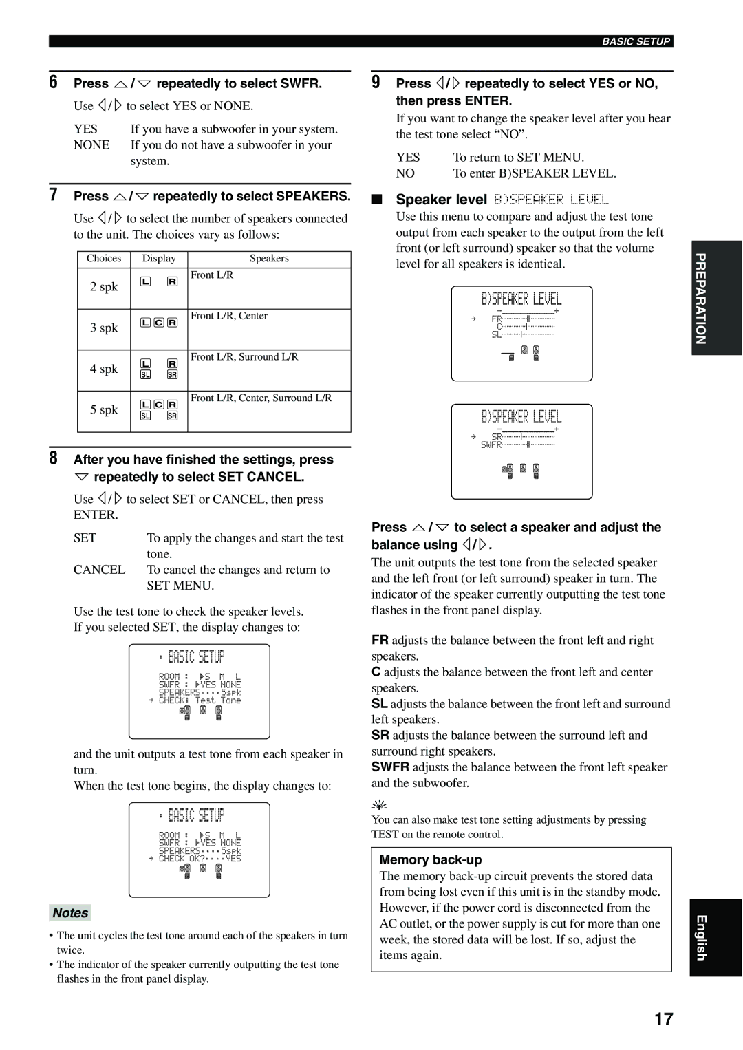 Yamaha RX-SL80 owner manual Bspeaker Level 