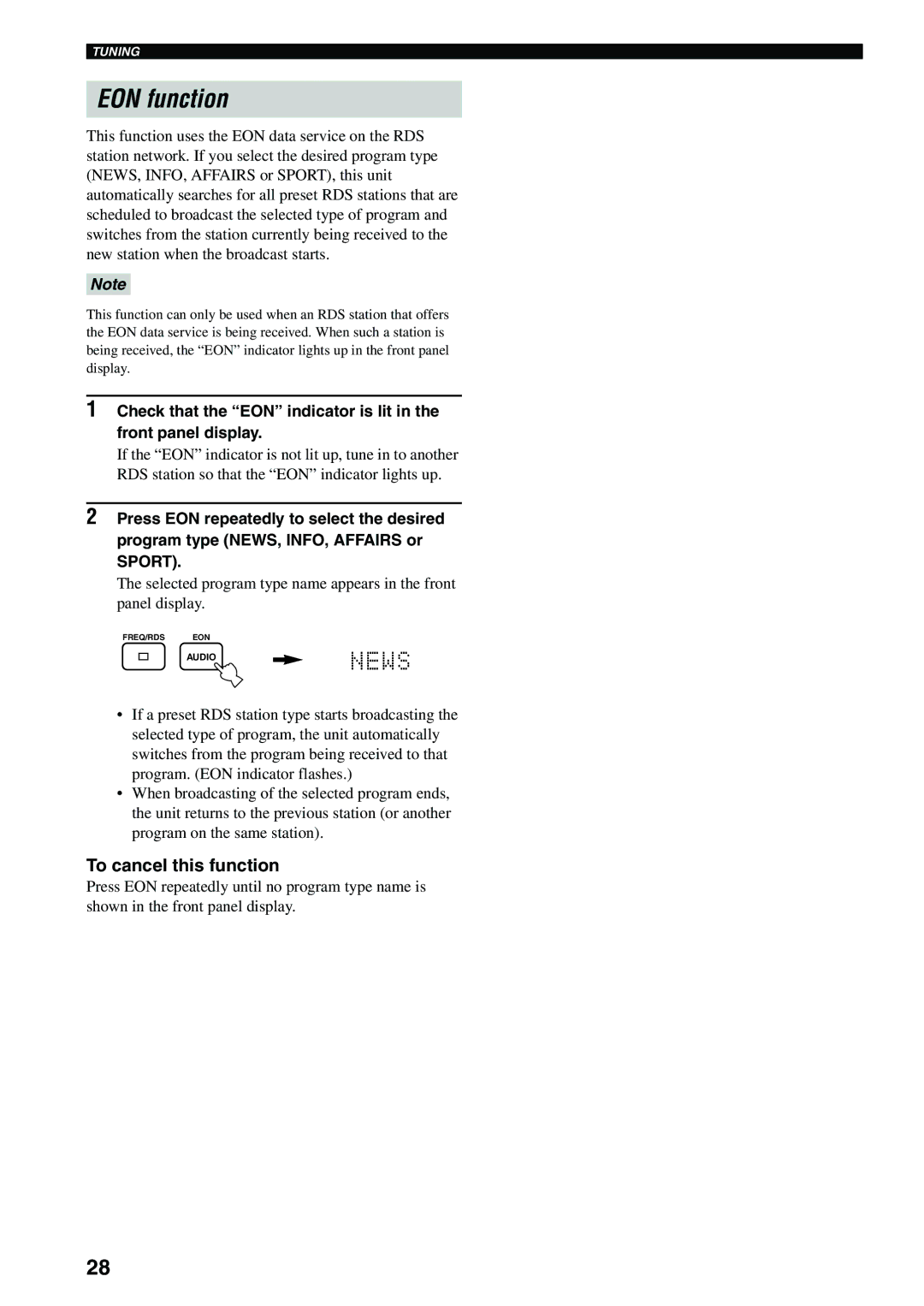 Yamaha RX-SL80 owner manual EON function 