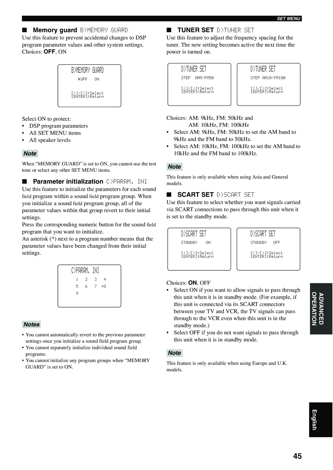 Yamaha RX-SL80 owner manual Bmemory Guard, Dtuner SET, Dscart SET, Cparam. Ini, Parameter initialization CPARAM. INI 