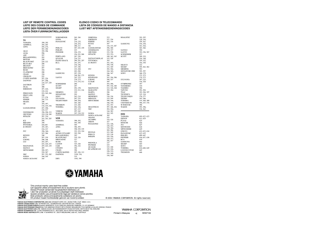 Yamaha RX-SL80 owner manual Dvd 