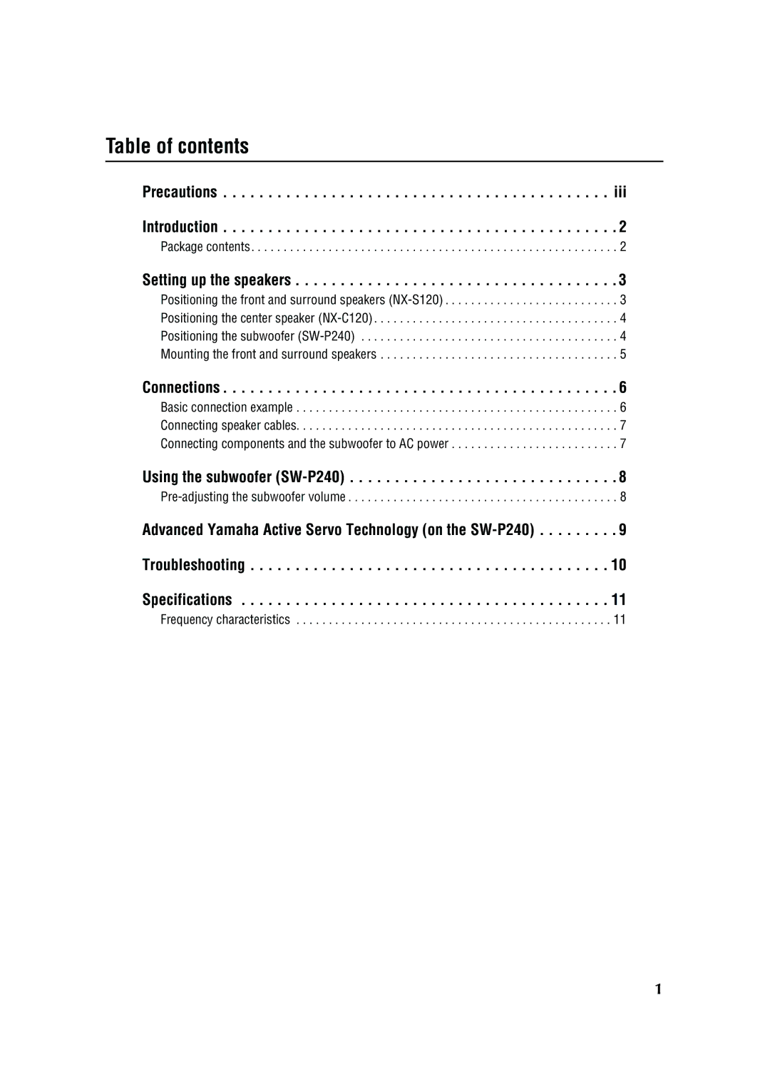 Yamaha RX-SL80 owner manual Table of contents 