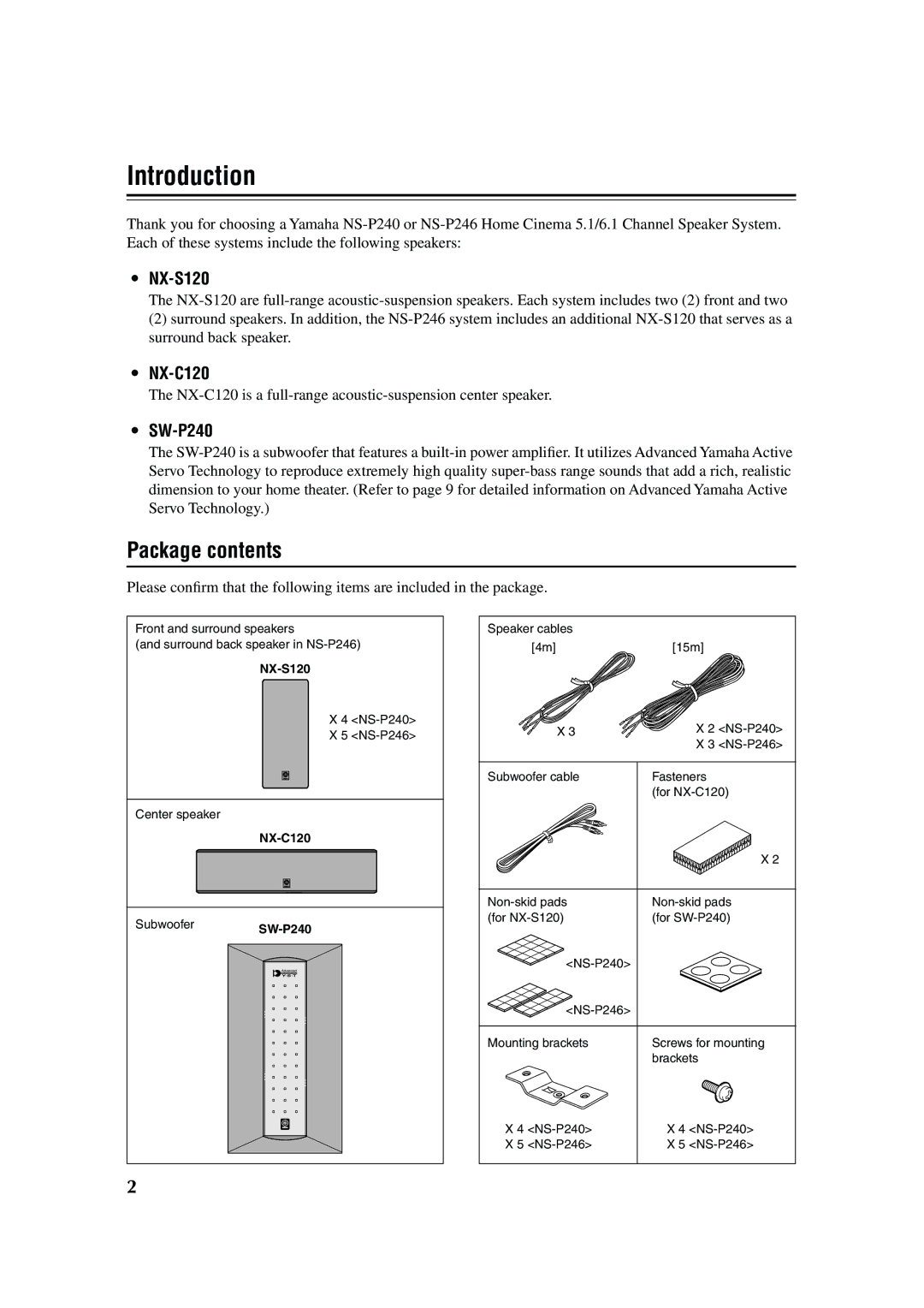 Yamaha RX-SL80 owner manual Introduction, Package contents 