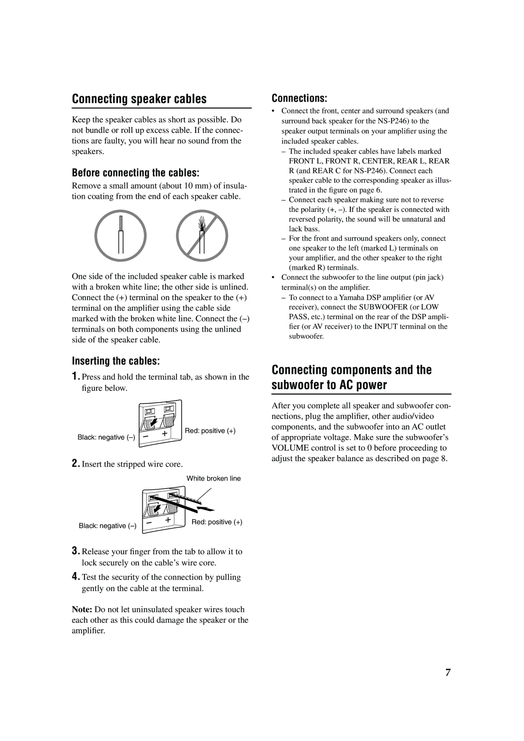 Yamaha RX-SL80 owner manual Connecting speaker cables, Before connecting the cables 