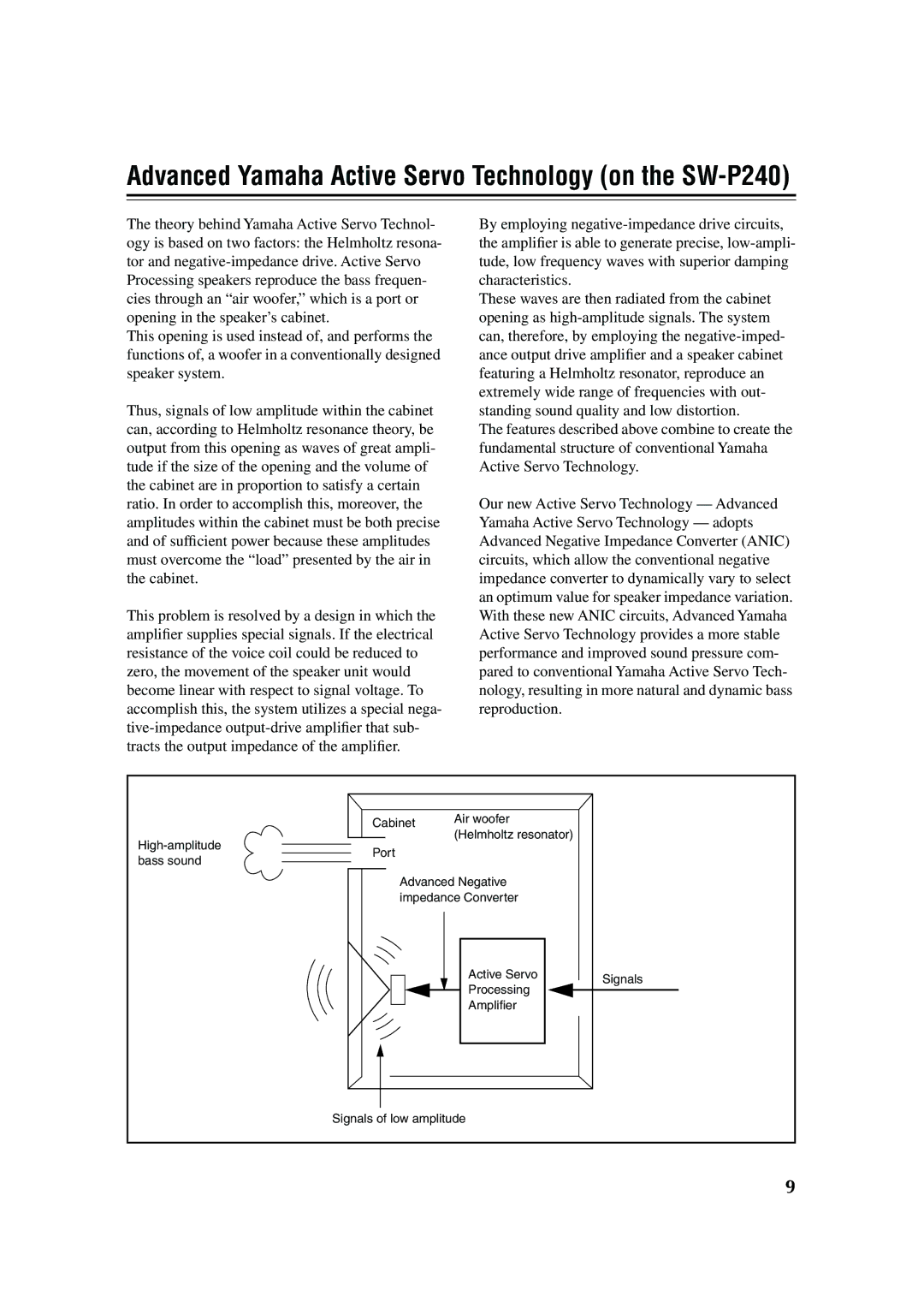 Yamaha RX-SL80 owner manual Advanced Yamaha Active Servo Technology on the SW-P240 