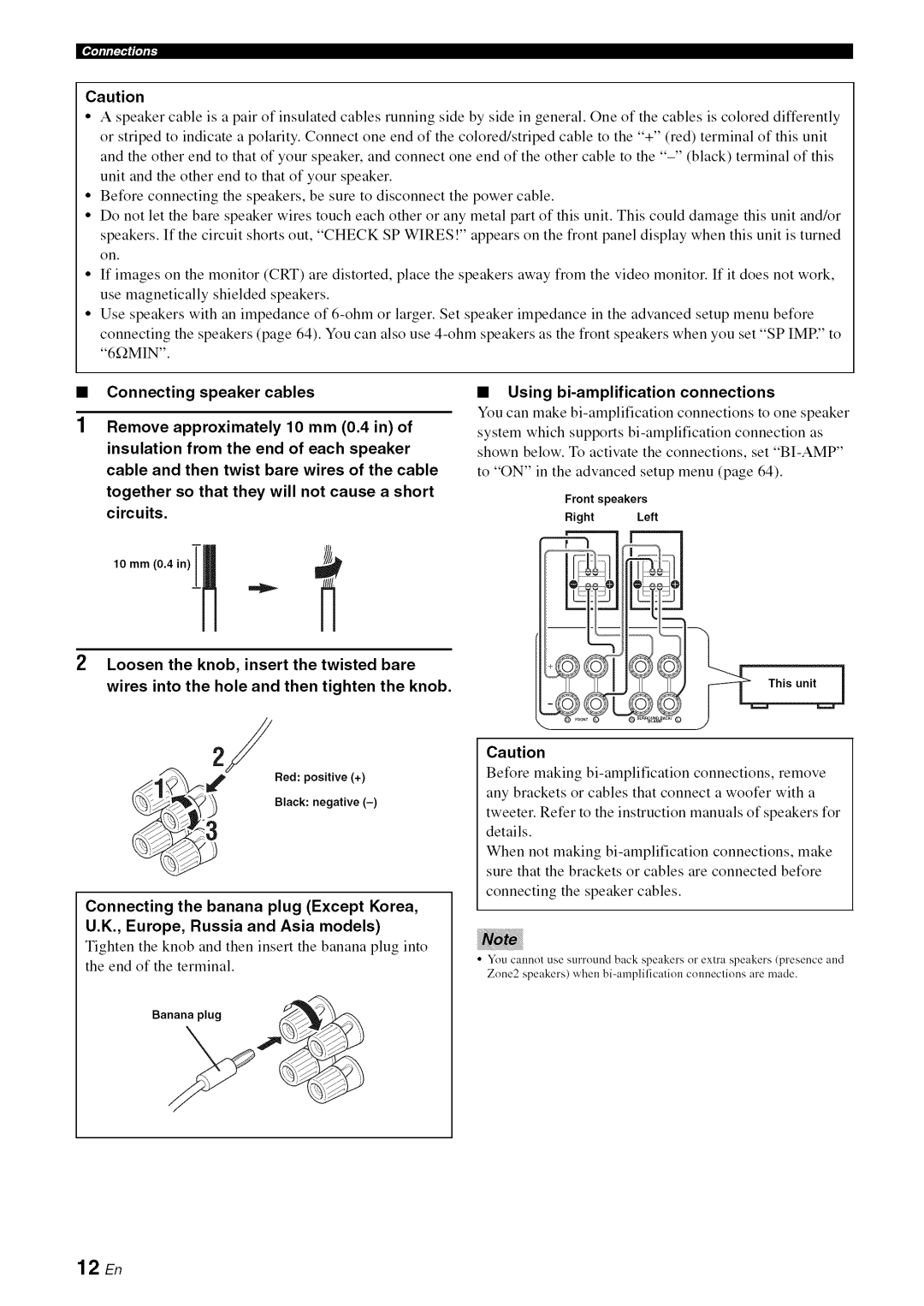 Yamaha RX-V1065 owner manual Tl,llll Ii,II,Ii, Front speakers Right Left, Banana plug 