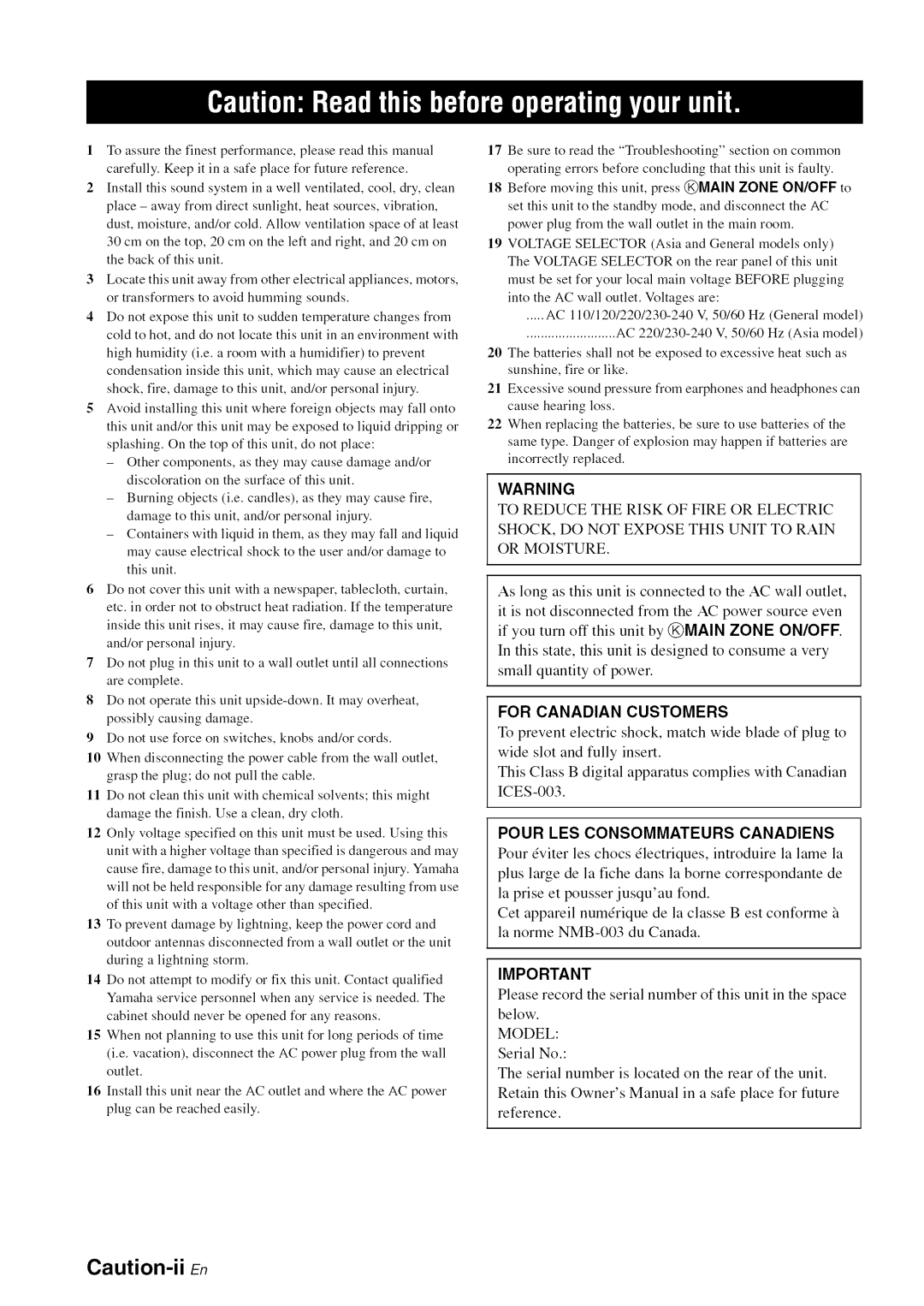 Yamaha RX-V1065 owner manual @Main, Voltage Selector 