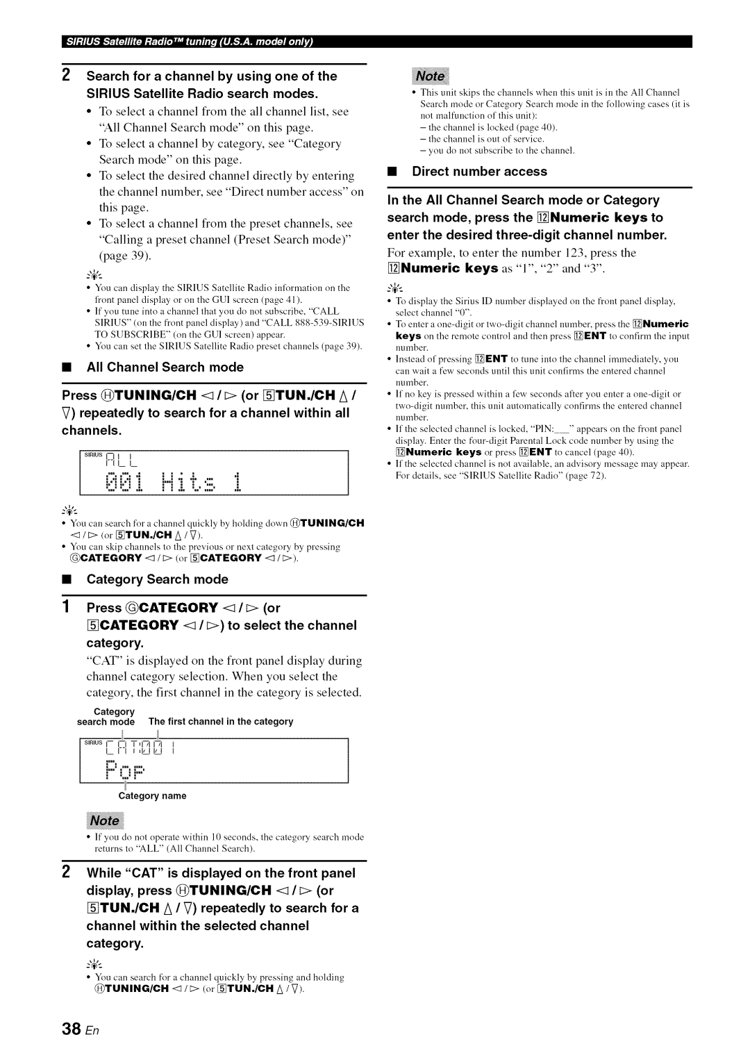 Yamaha RX-V1065 owner manual Display, press @TUNING/CH /E or, Category / C to select the channel category, Keys 