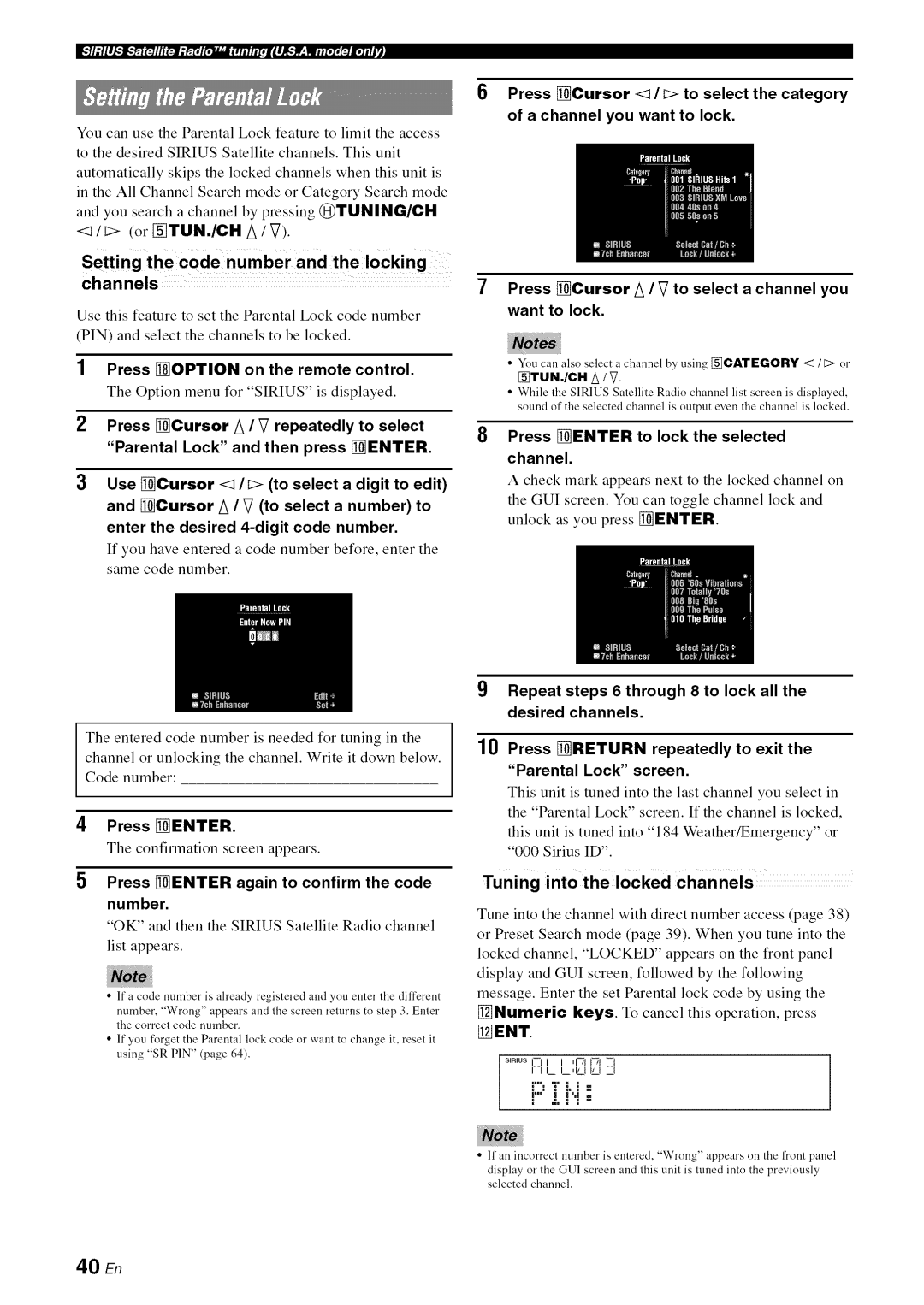 Yamaha RX-V1065 owner manual Channels, Repeat steps 6 through 8 to lock all the desired channels 