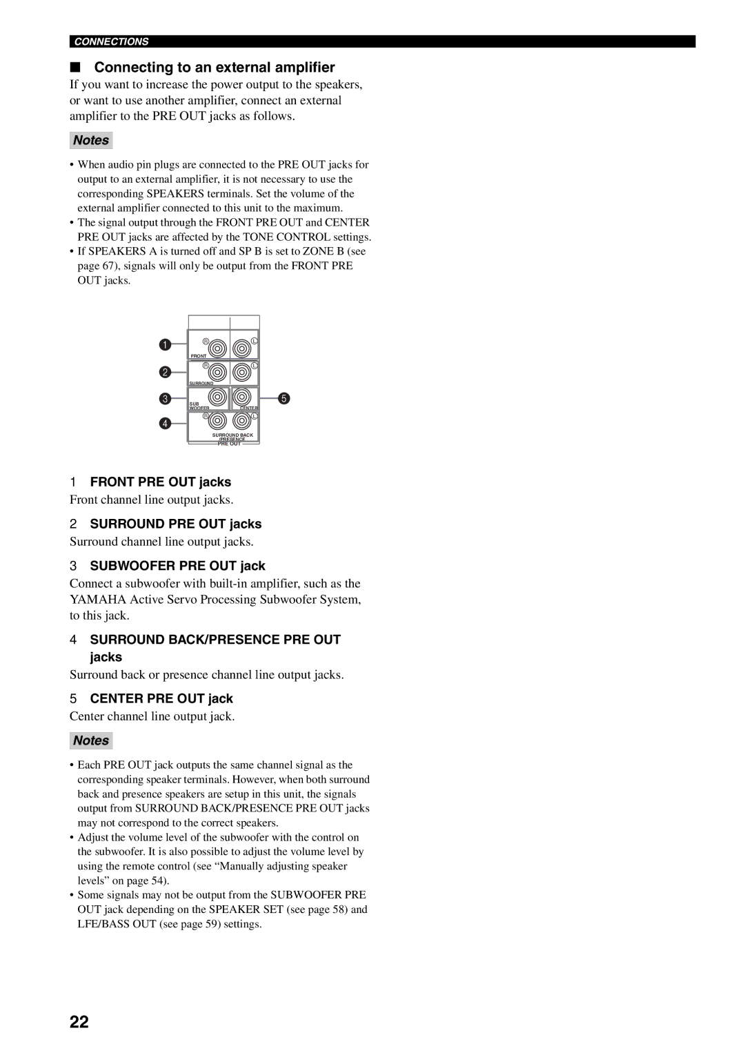 Yamaha RX-V1500 owner manual Connecting to an external amplifier 