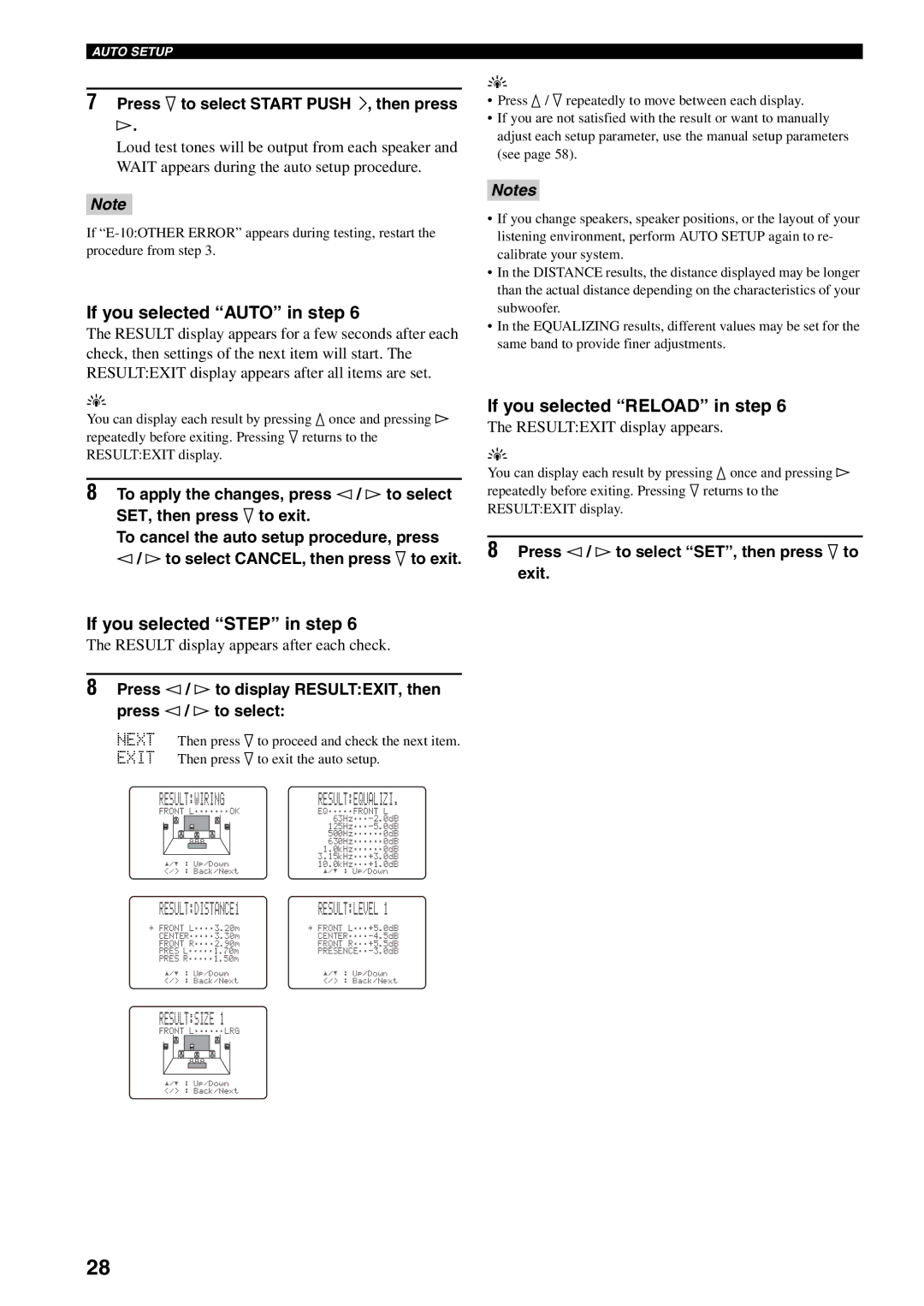 Yamaha RX-V1500 owner manual If you selected Auto in step, If you selected Step in step, If you selected Reload in step 