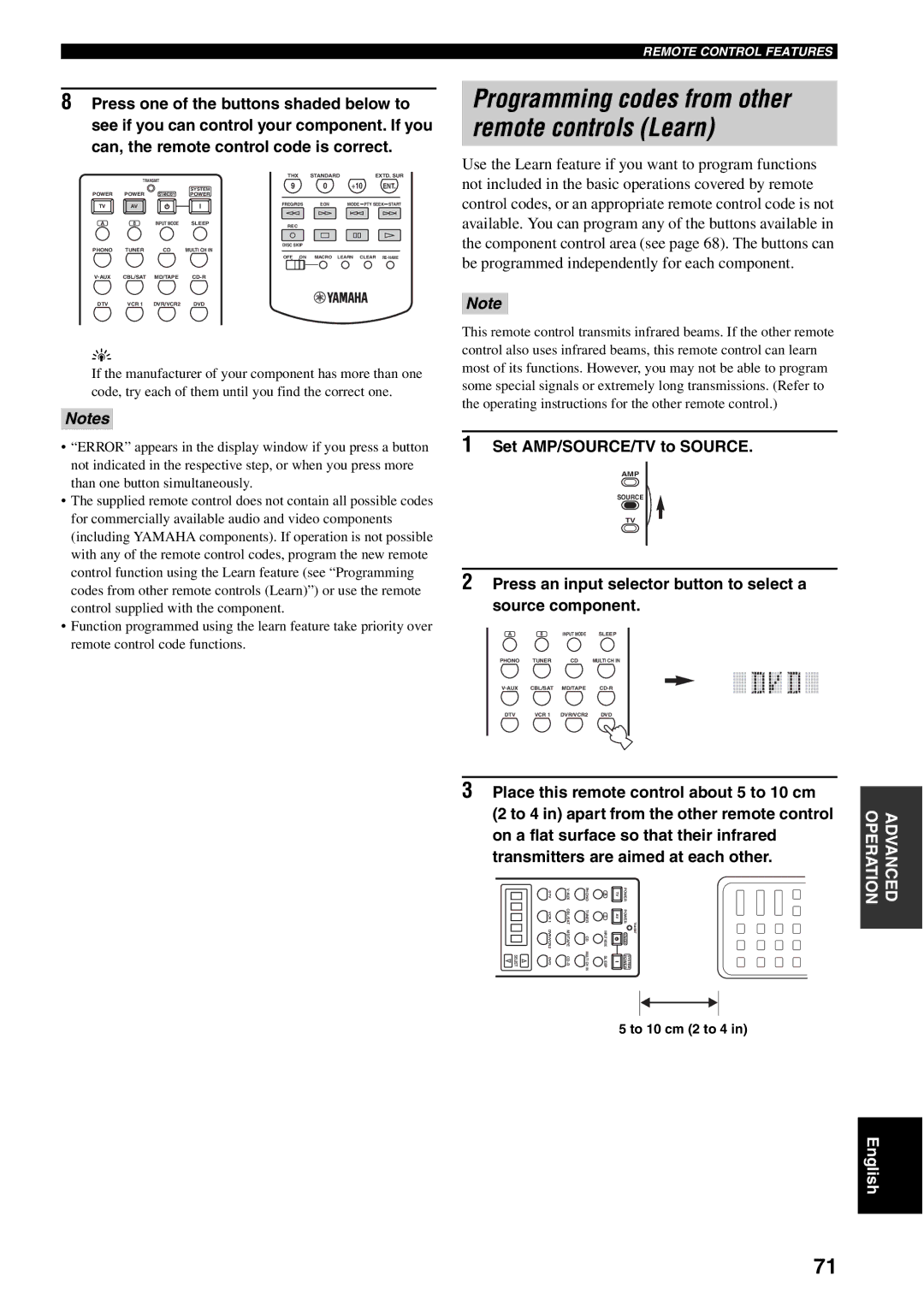 Yamaha RX-V1500 owner manual Press an input selector button to select a source component, To 10 cm 2 to 4 