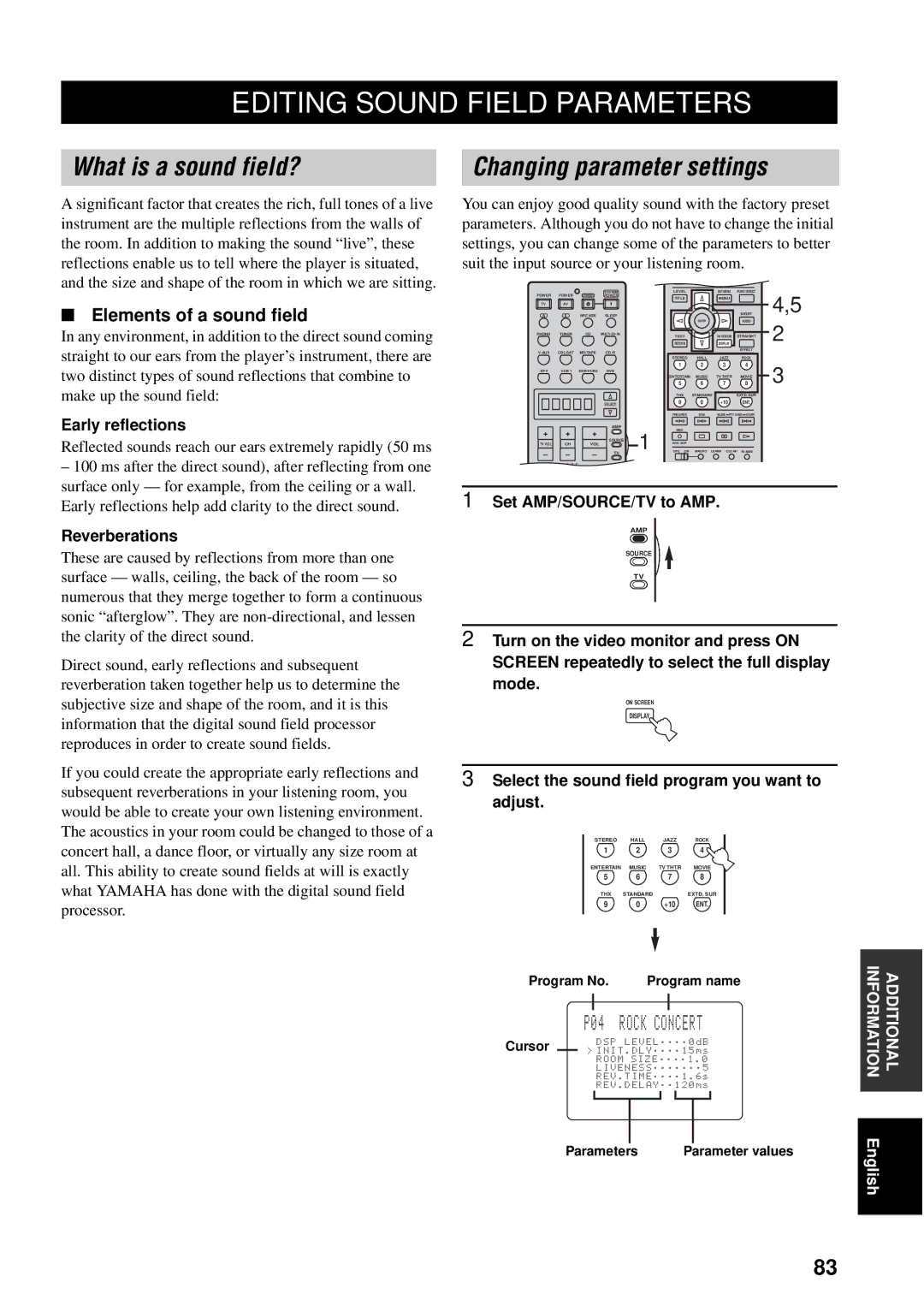 Yamaha RX-V1500 owner manual Editing Sound Field Parameters, What is a sound field?, Changing parameter settings 