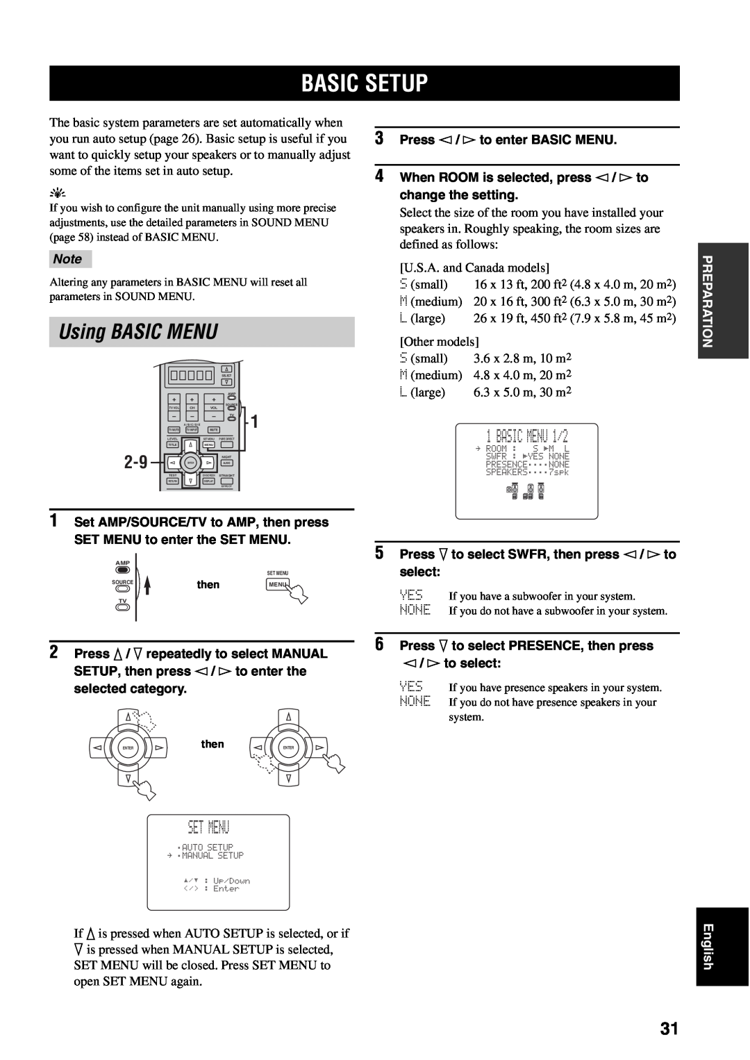 Yamaha RX-V1500 owner manual Basic Setup, Using BASIC MENU, BASIC MENU 1/2, Set Menu 