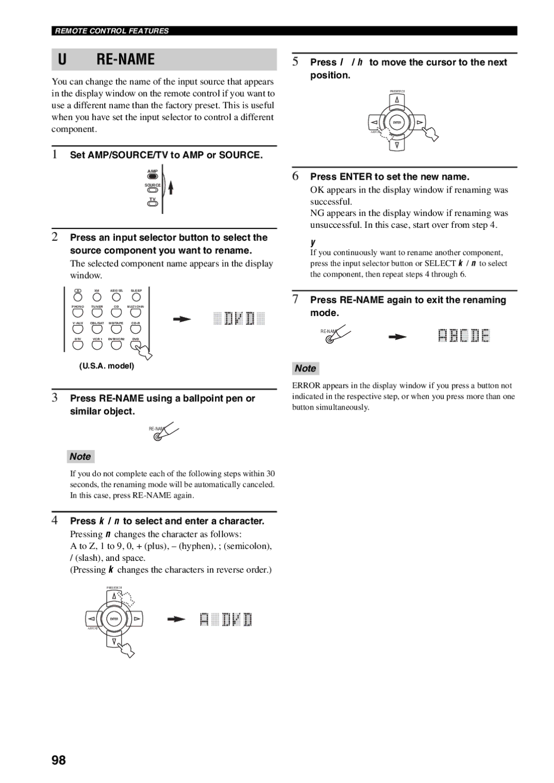 Yamaha RX-V1600 owner manual Using RE-NAME 