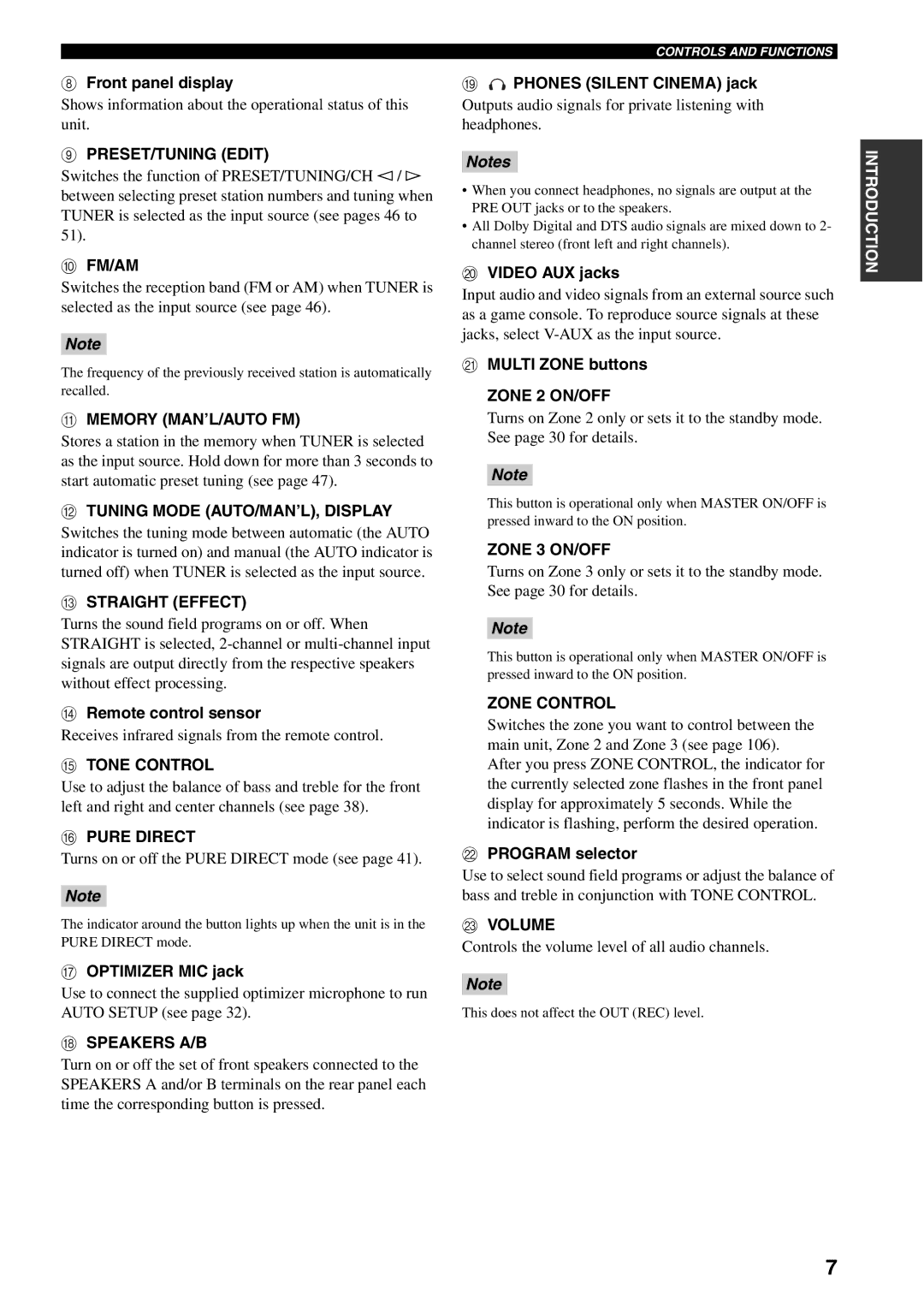 Yamaha RX-V1600 PRESET/TUNING Edit, Fm/Am, Memory MAN’L/AUTO FM, Tuning Mode AUTO/MAN’L, Display, Straight Effect, Volume 