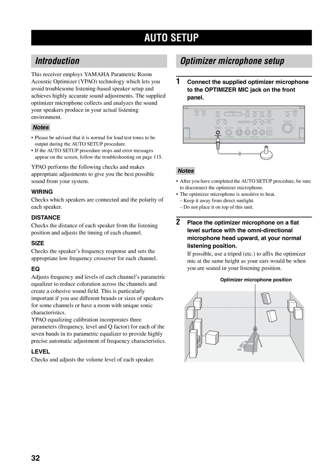 Yamaha RX-V1600 owner manual Auto Setup, Introduction, Optimizer microphone setup 