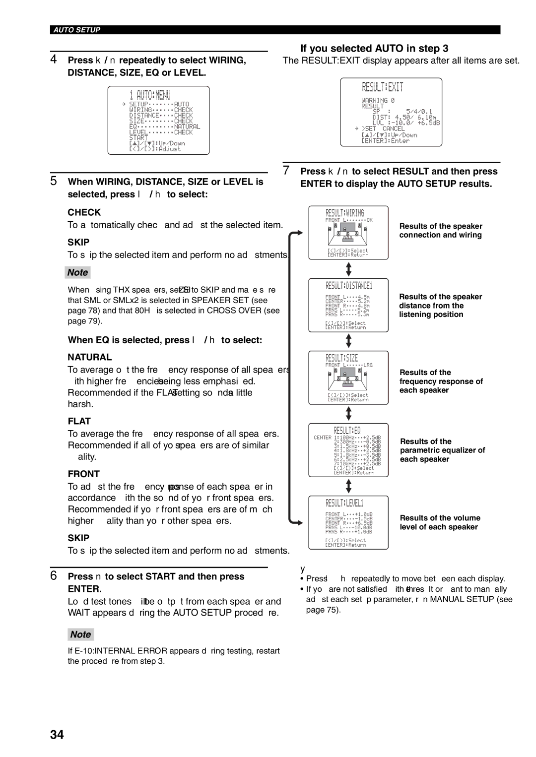 Yamaha RX-V1600 owner manual Automenu, Resultexit, If you selected Auto in step 