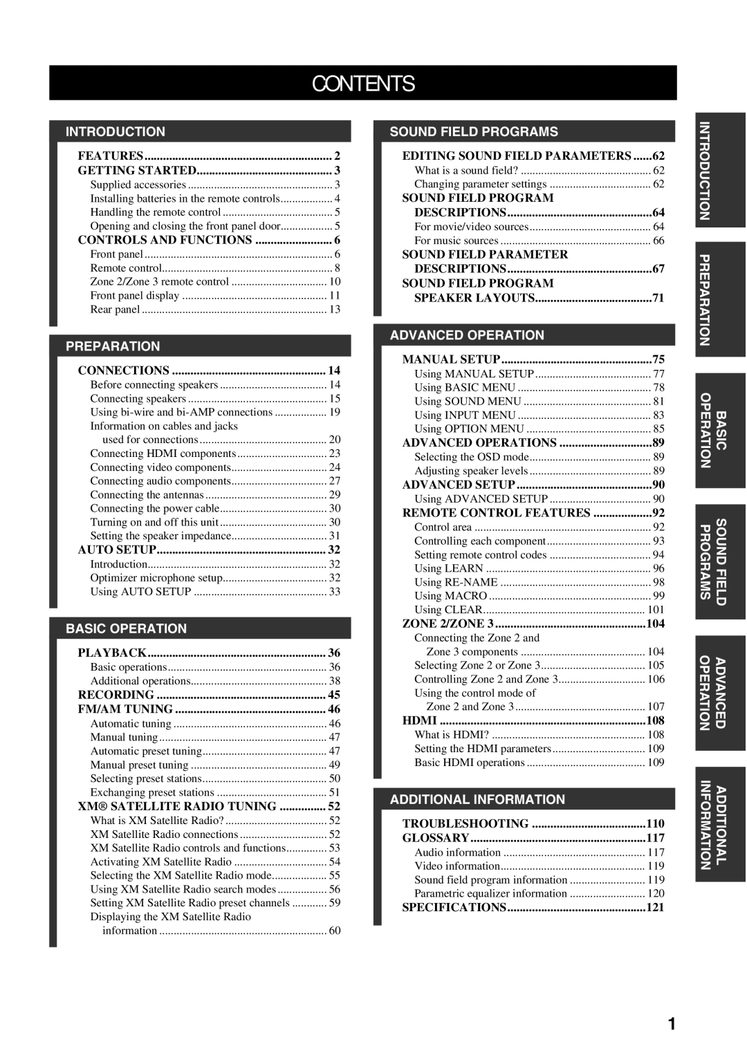 Yamaha RX-V1600 owner manual Contents 