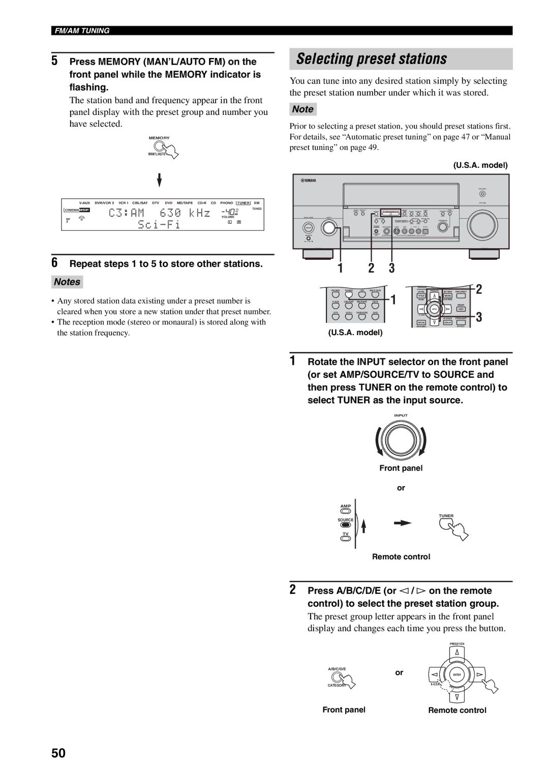 Yamaha RX-V1600 owner manual Selecting preset stations, Repeat steps 1 to 5 to store other stations 