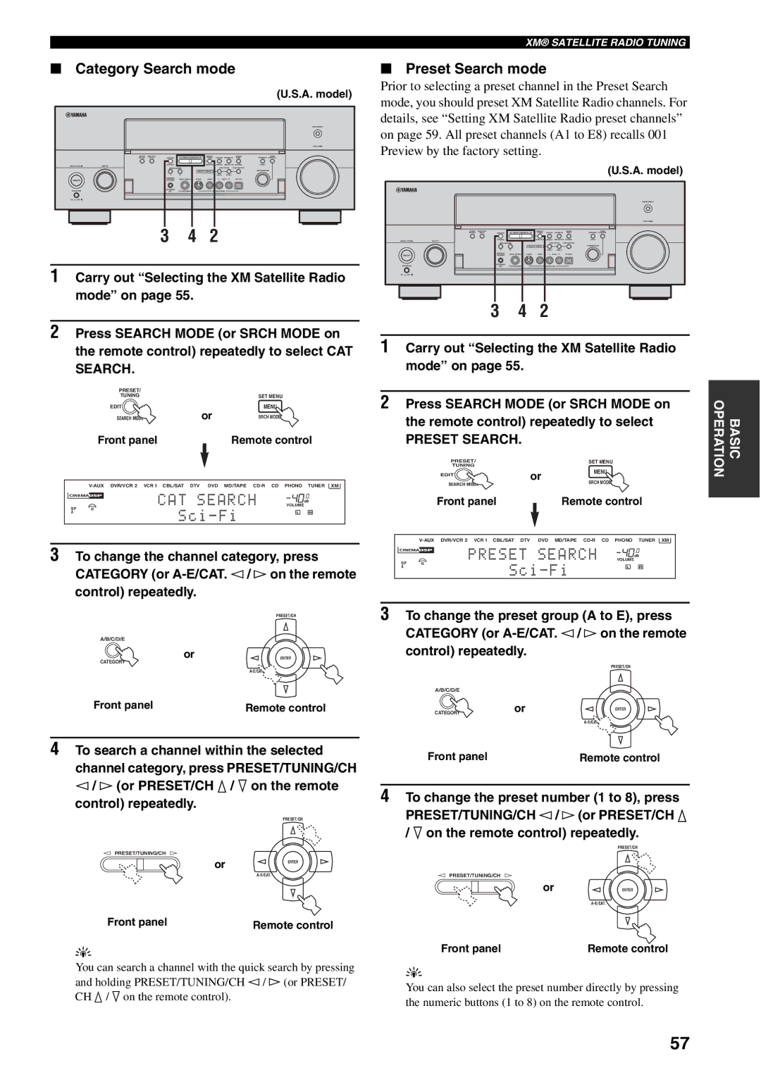 Yamaha RX-V1600 owner manual Category Search mode, Preset Search mode 