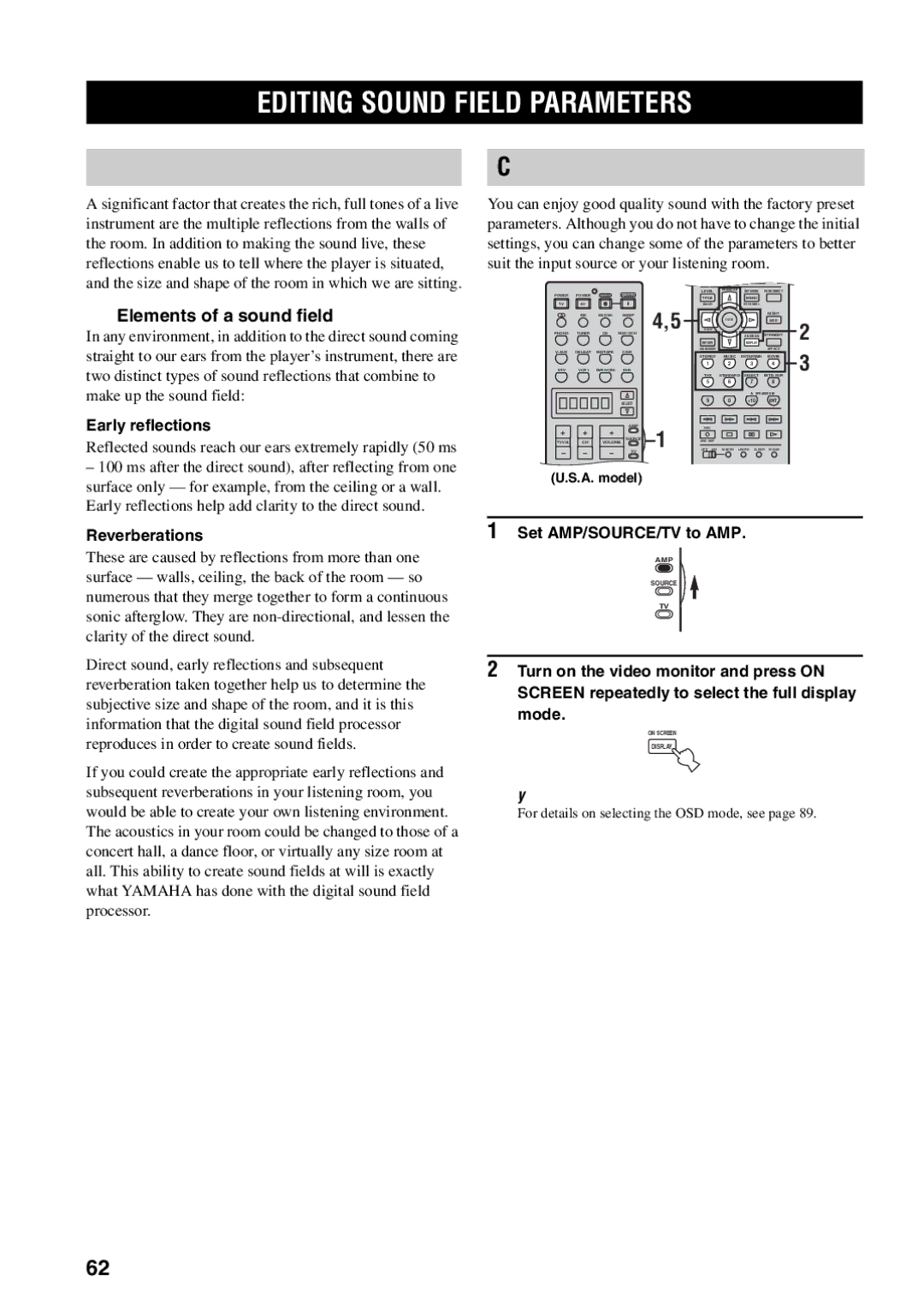 Yamaha RX-V1600 owner manual Editing Sound Field Parameters, What is a sound field?, Changing parameter settings 