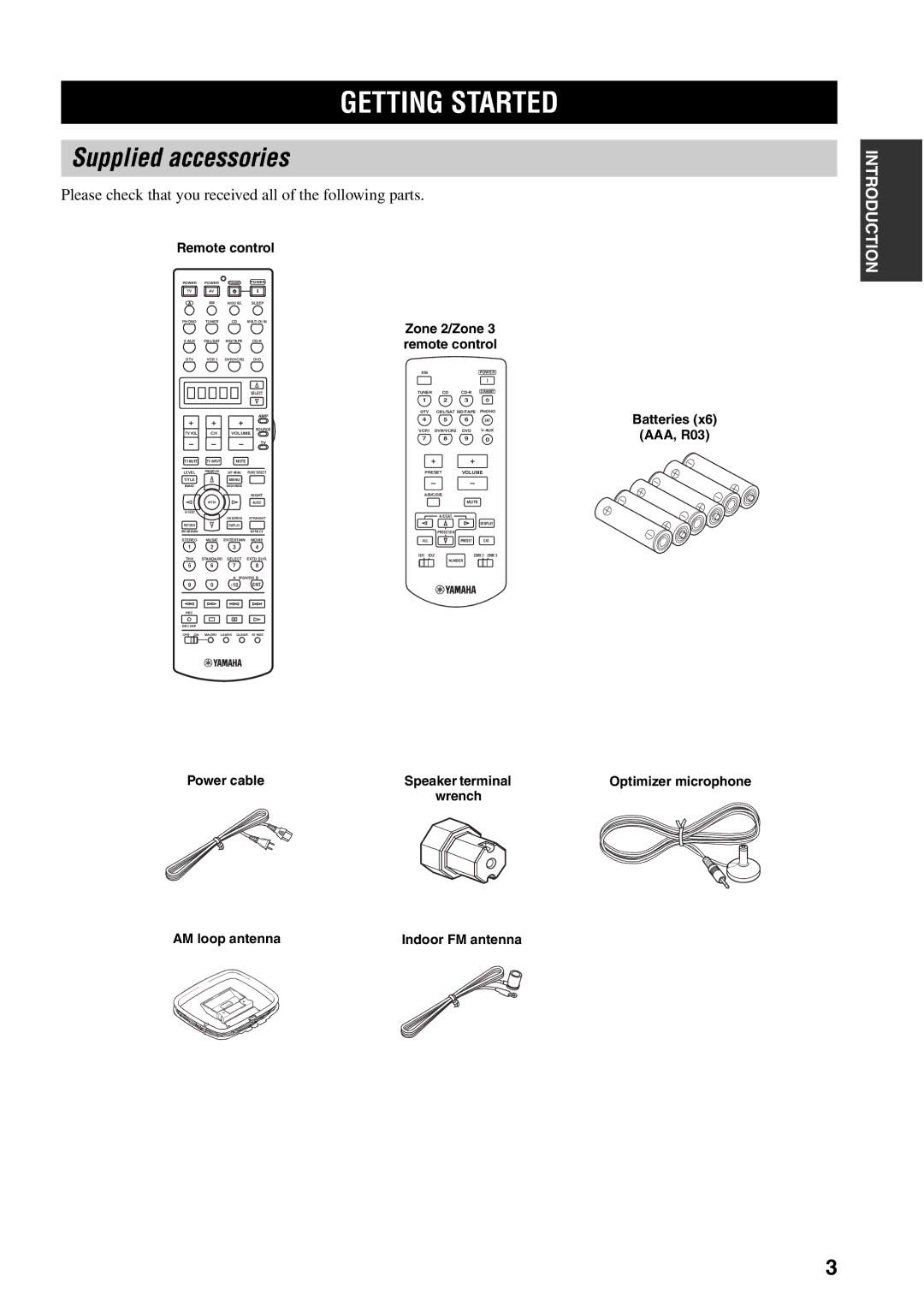 Yamaha RX-V1600 Getting Started, Supplied accessories, Please check that you received all of the following parts 