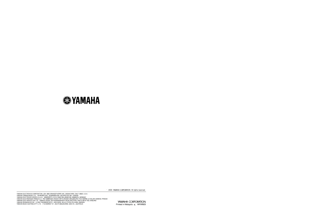 Yamaha RX-V1600 owner manual WF99920 