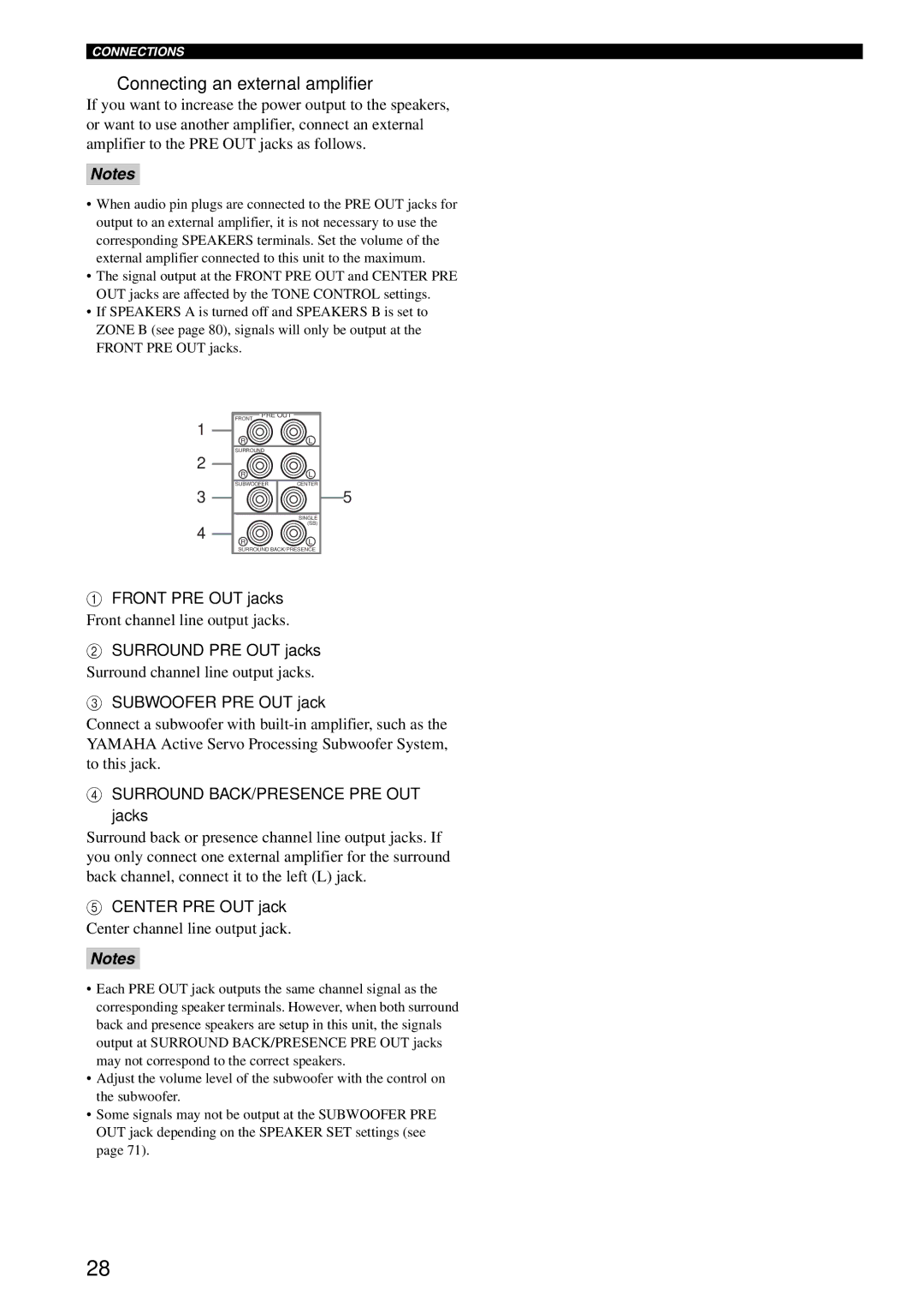 Yamaha RX-V1600 owner manual Connecting an external amplifier 