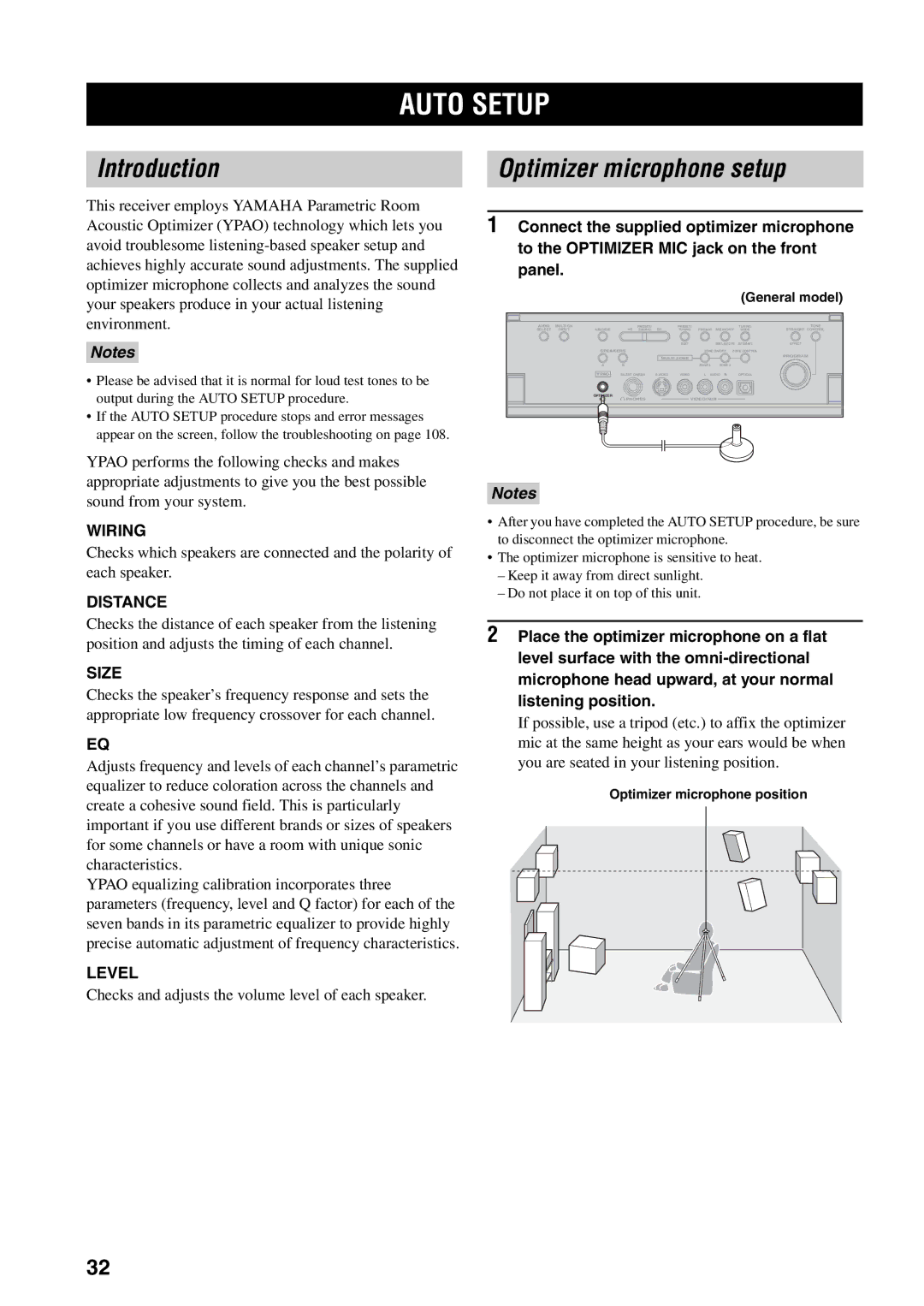 Yamaha RX-V1600 owner manual Auto Setup, Introduction, Optimizer microphone setup 