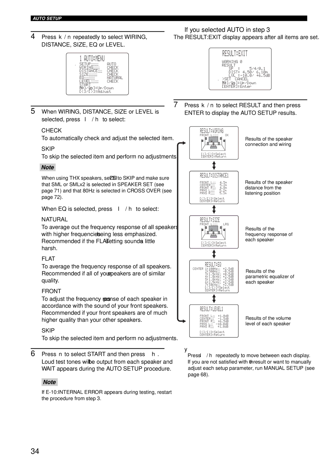 Yamaha RX-V1600 owner manual Automenu, Resultexit, If you selected Auto in step 