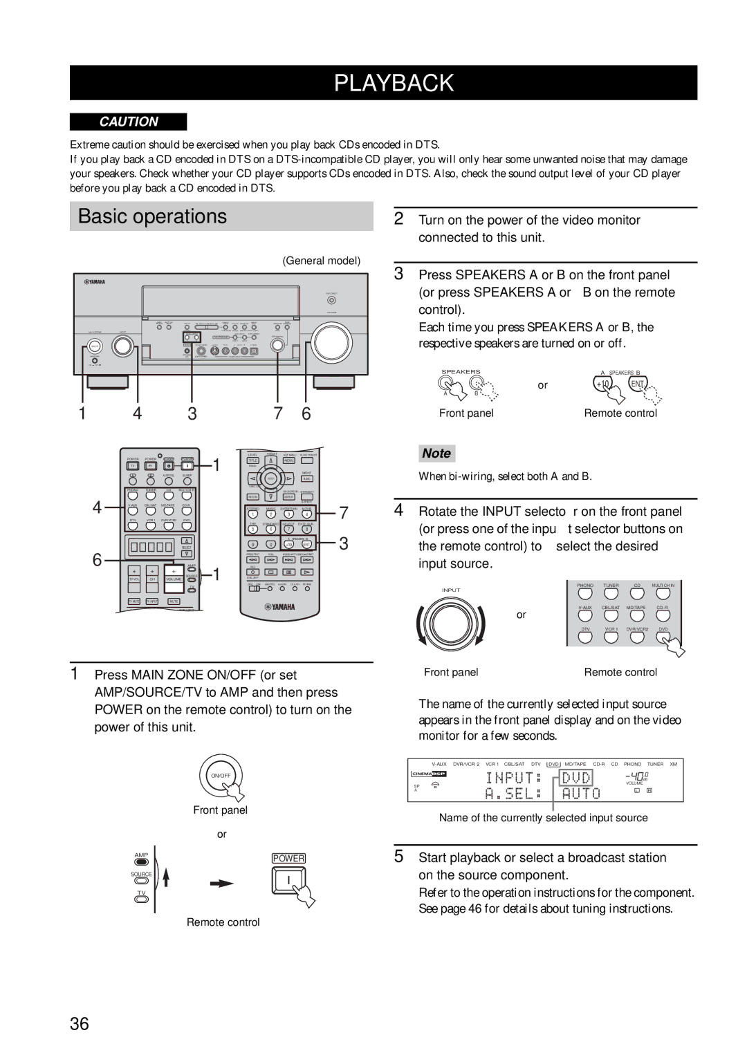 Yamaha RX-V1600 owner manual Playback, Basic operations, Name of the currently selected input source 