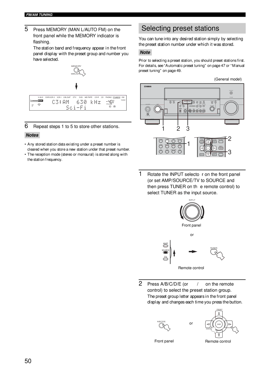 Yamaha RX-V1600 owner manual Selecting preset stations, Repeat steps 1 to 5 to store other stations 