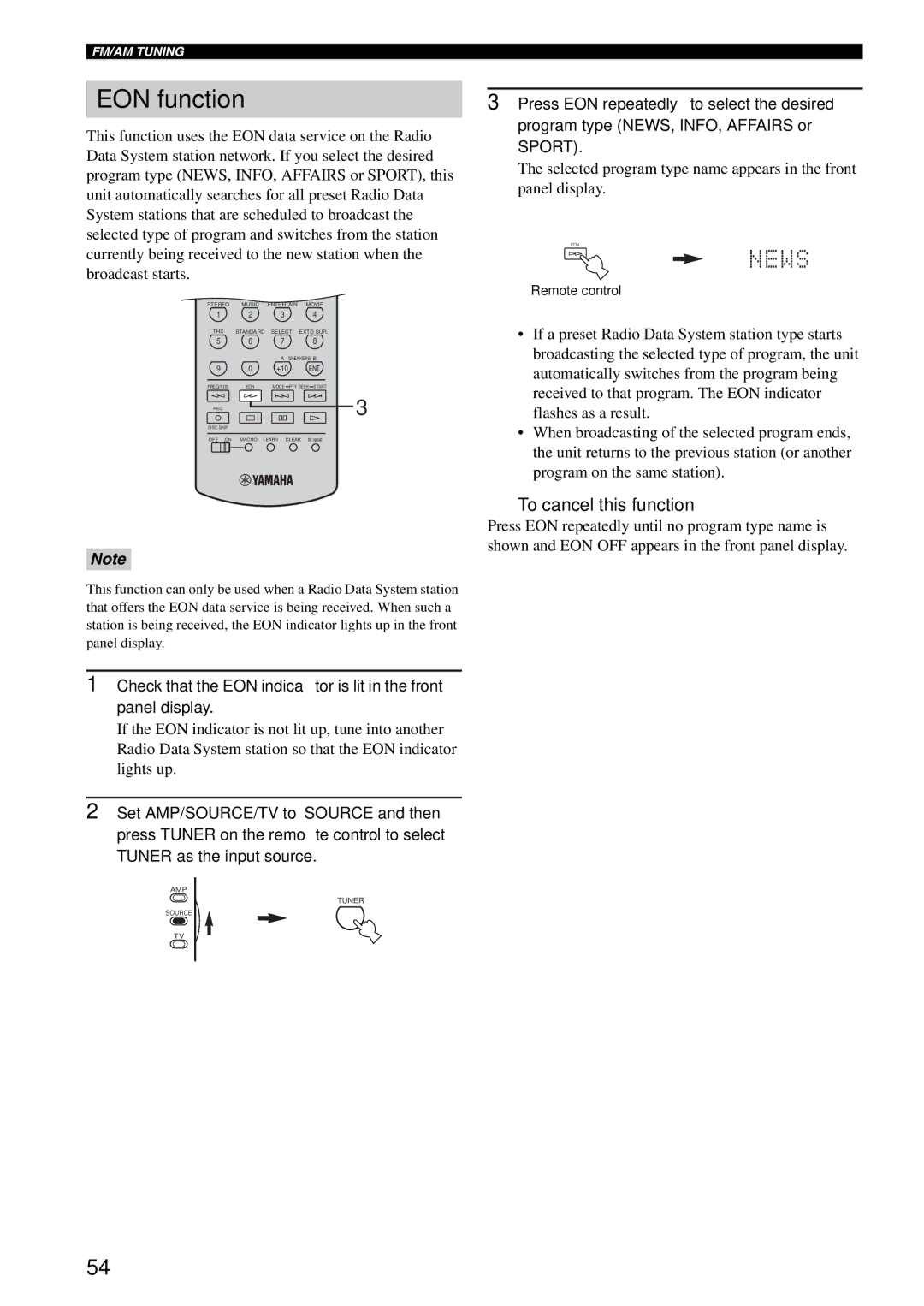 Yamaha RX-V1600 owner manual EON function, To cancel this function 