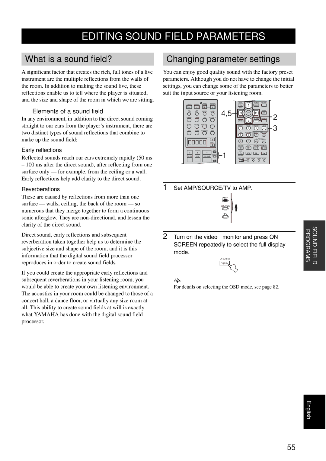 Yamaha RX-V1600 owner manual Editing Sound Field Parameters, What is a sound field?, Changing parameter settings 