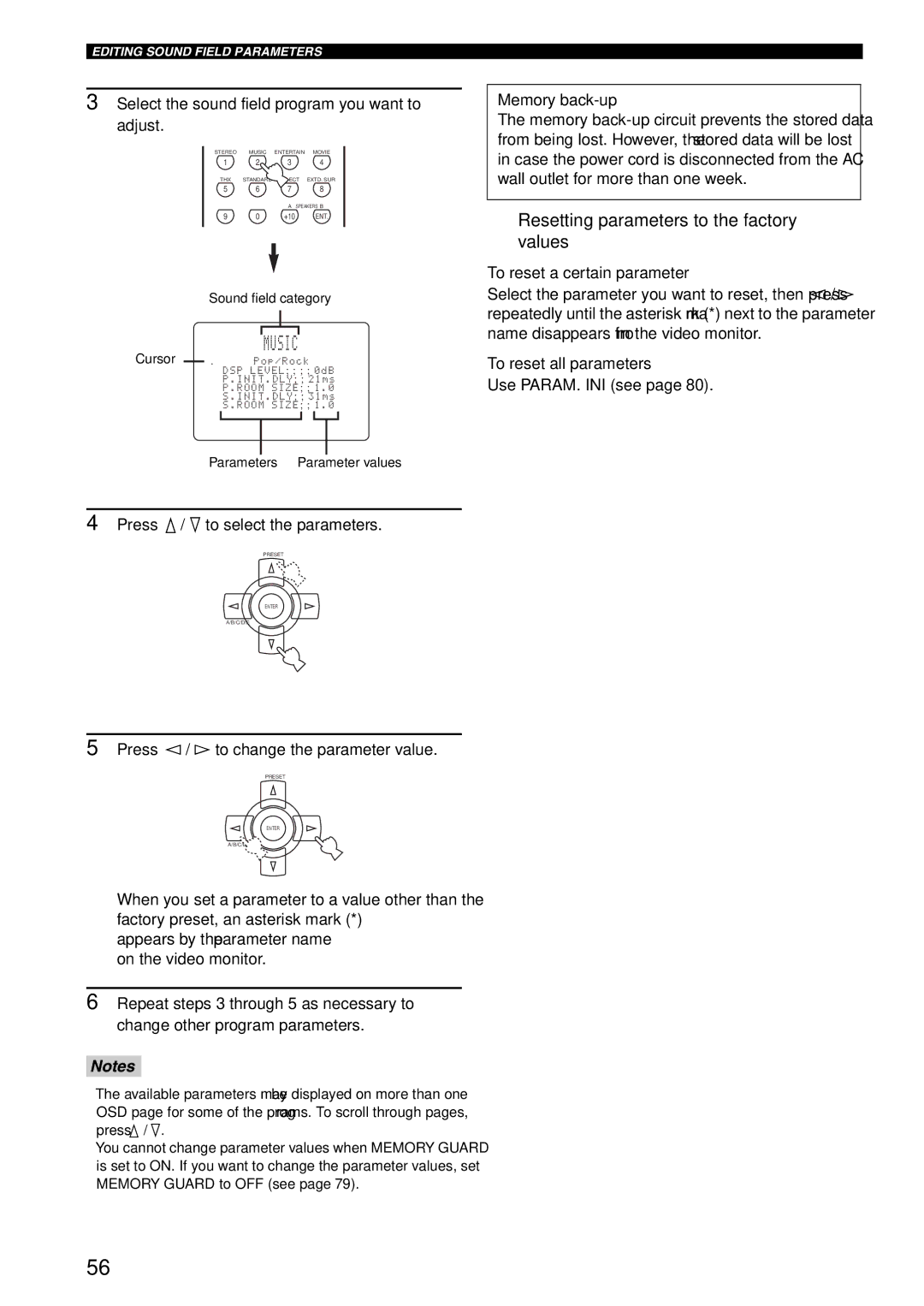 Yamaha RX-V1600 owner manual Resetting parameters to the factory values 