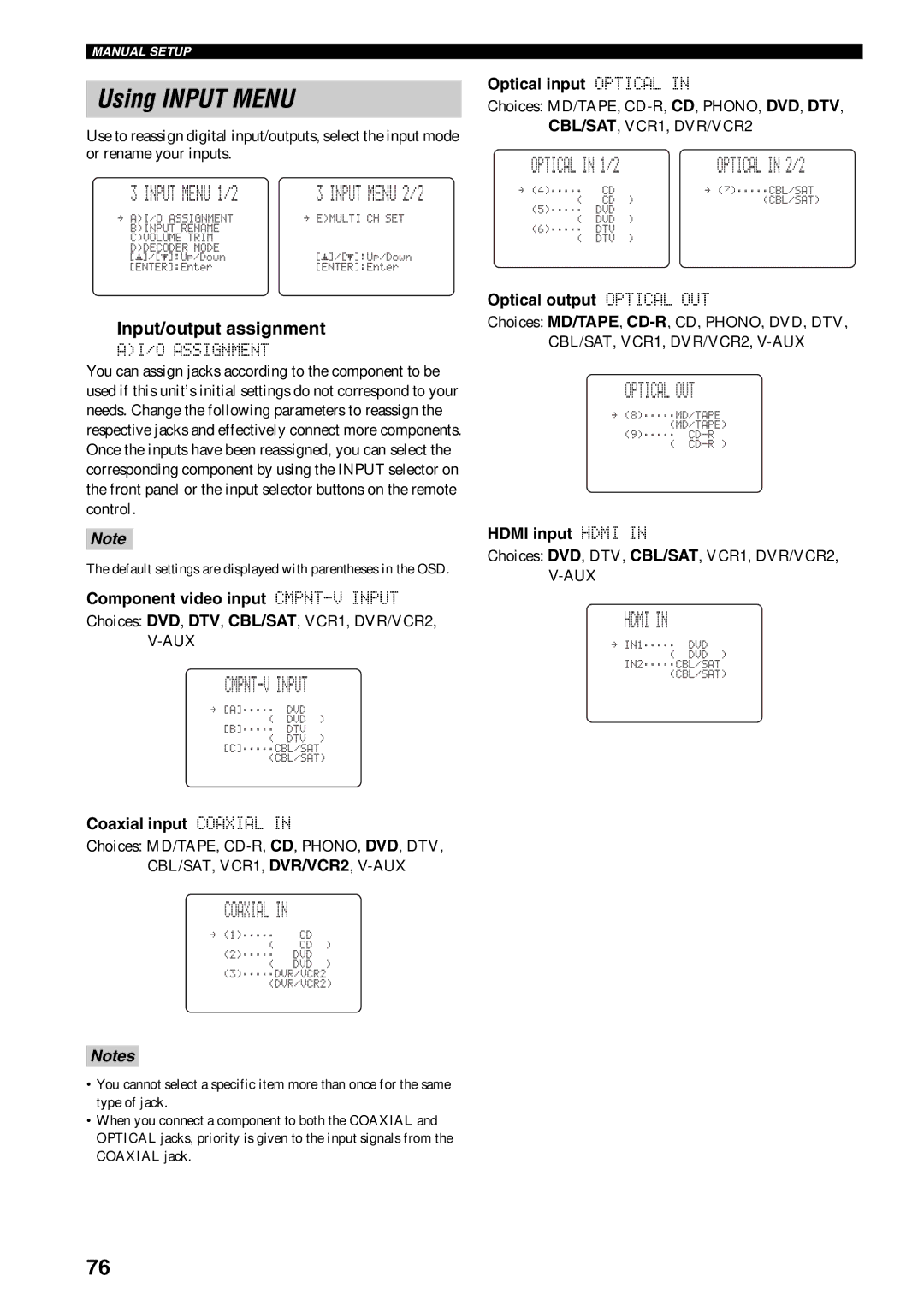 Yamaha RX-V1600 owner manual Using Input Menu 