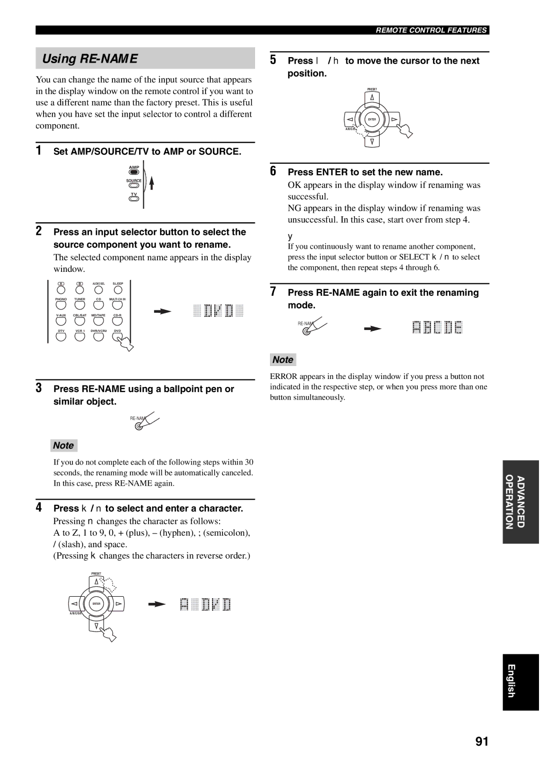 Yamaha RX-V1600 owner manual Using RE-NAME 