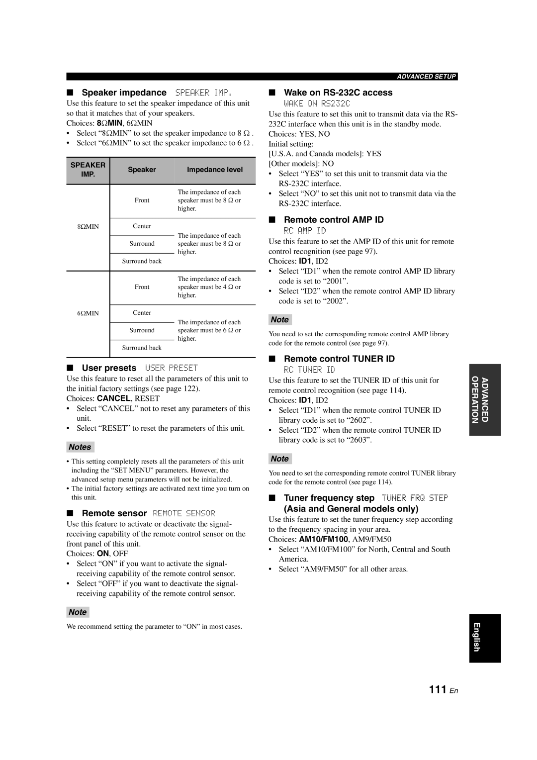 Yamaha RX-V1700 owner manual 111 En 