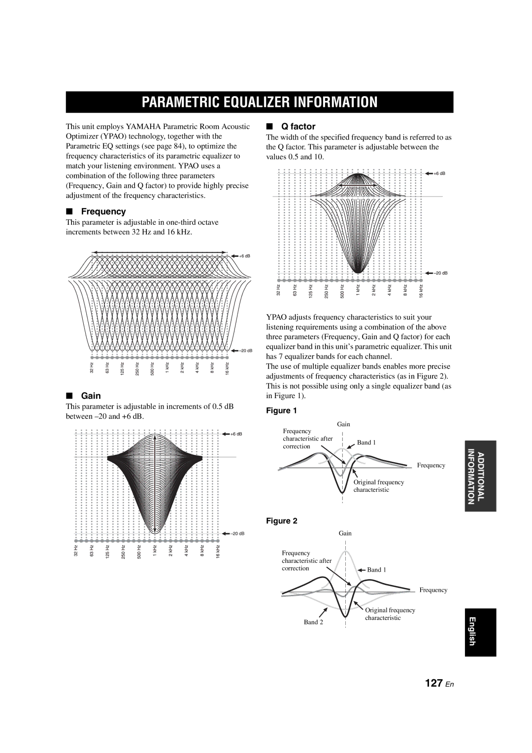 Yamaha RX-V1700 owner manual Parametric Equalizer Information, 127 En, Frequency, Factor, Gain 