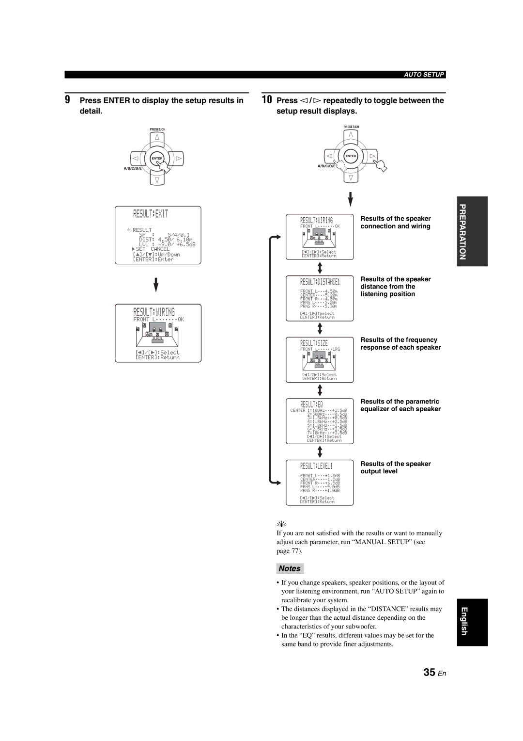 Yamaha RX-V1700 owner manual Resultwiring, 35 En, Results of the speaker Output level 