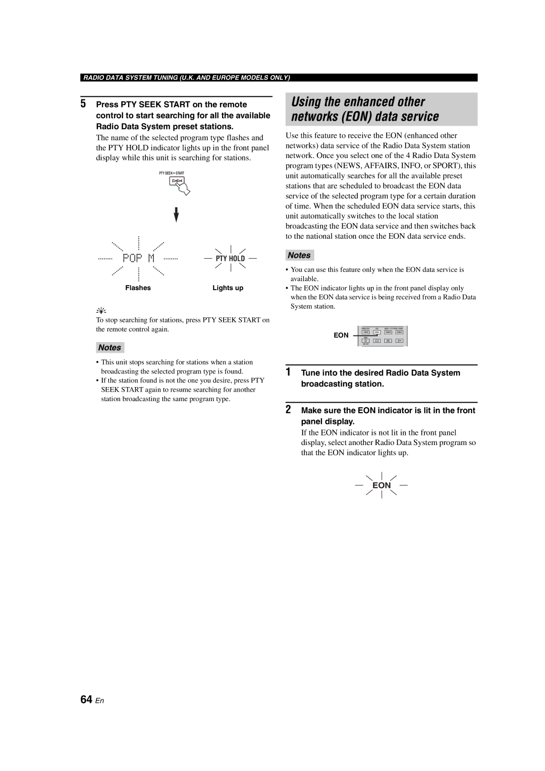 Yamaha RX-V1700 owner manual 64 En, Pop M 