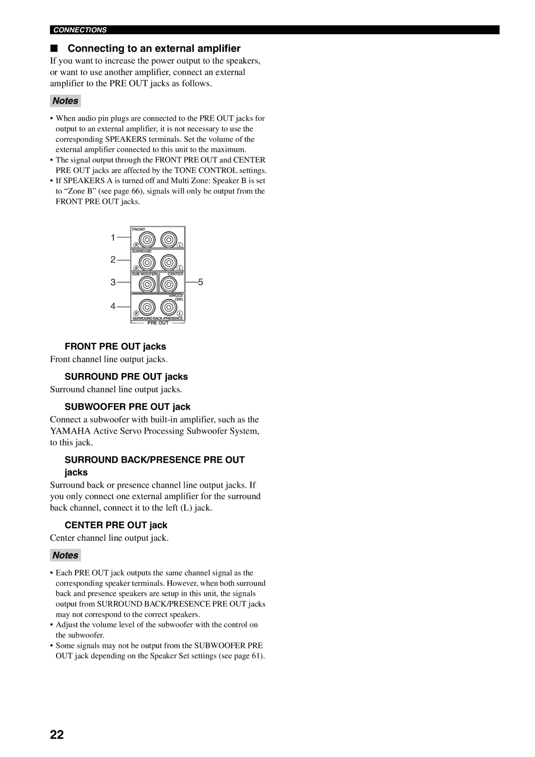 Yamaha RX-V2500 owner manual Connecting to an external amplifier 