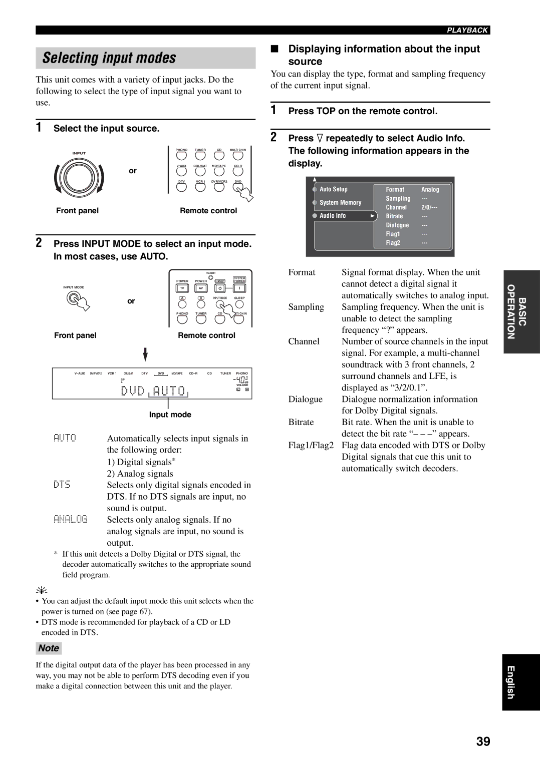 Yamaha RX-V2500 owner manual Selecting input modes, Displaying information about the input Source 