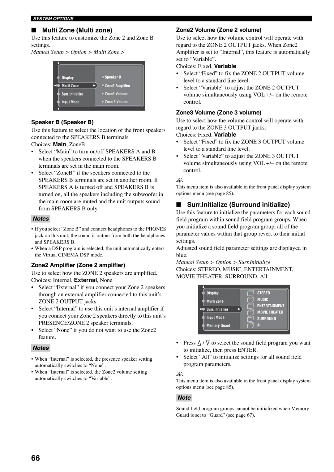 Yamaha RX-V2500 owner manual Multi Zone Multi zone, Surr.Initialize Surround initialize 